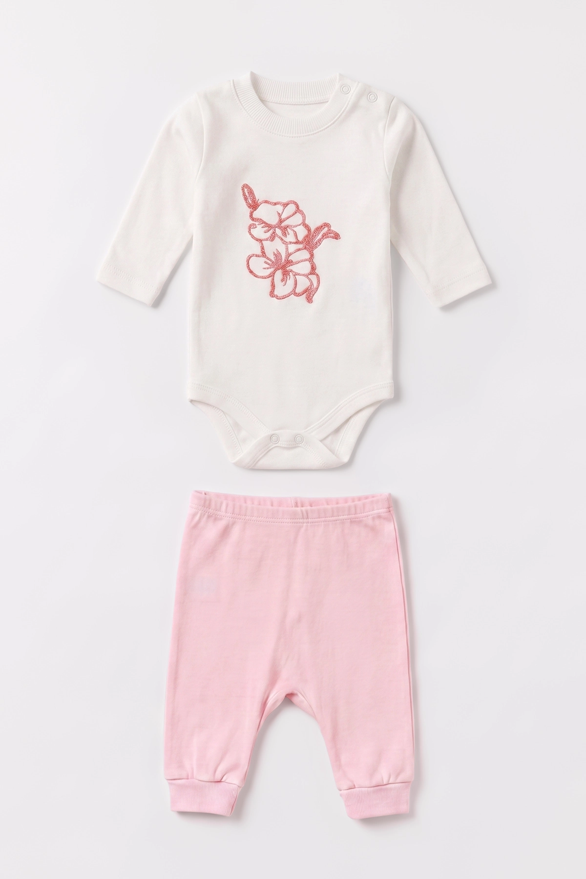 Pembe (0-9 Ay) Çiçek Nakışlı Zıbınlı Hırkalı 3'lü Kız Bebek Takım  475951
