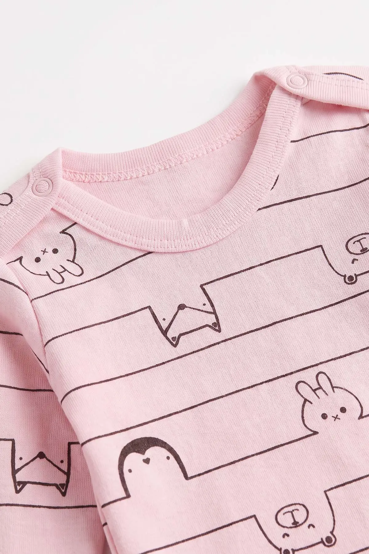 Pembe (0-9 Ay) Çizgili Hayvan Desenli Bebek Çıtçıtlı Badi 482292