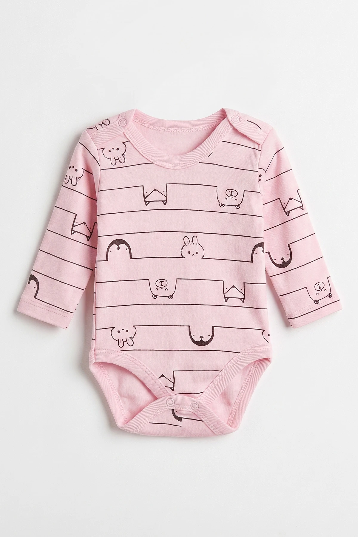 Pembe (0-9 Ay) Çizgili Hayvan Desenli Bebek Çıtçıtlı Badi 482292