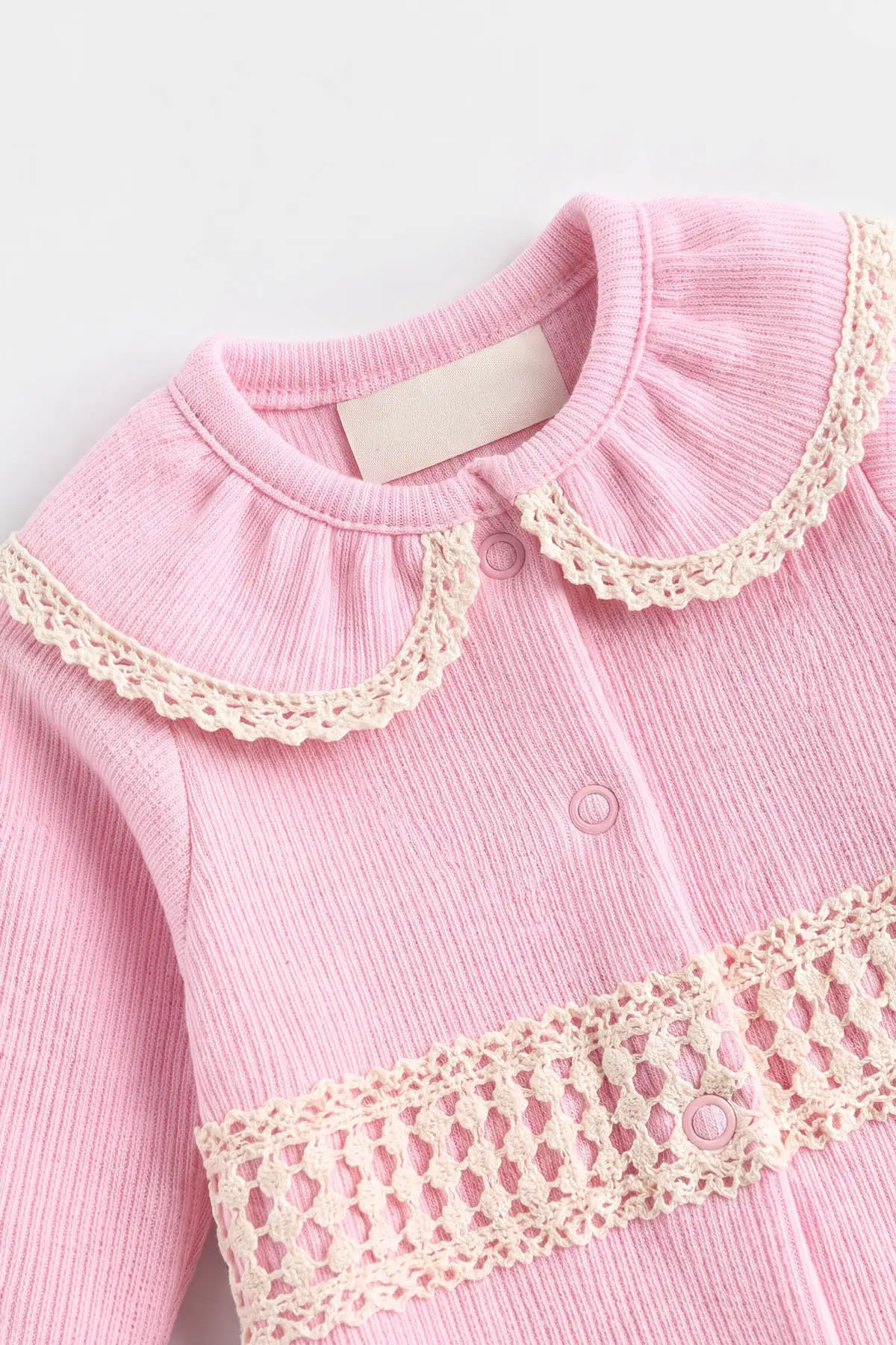 Pembe (0-9 Ay)  Fisto Yakalı  Waffle Kumaş Çıtçıtlı Şapkalı Kız Bebek Tulum 486979