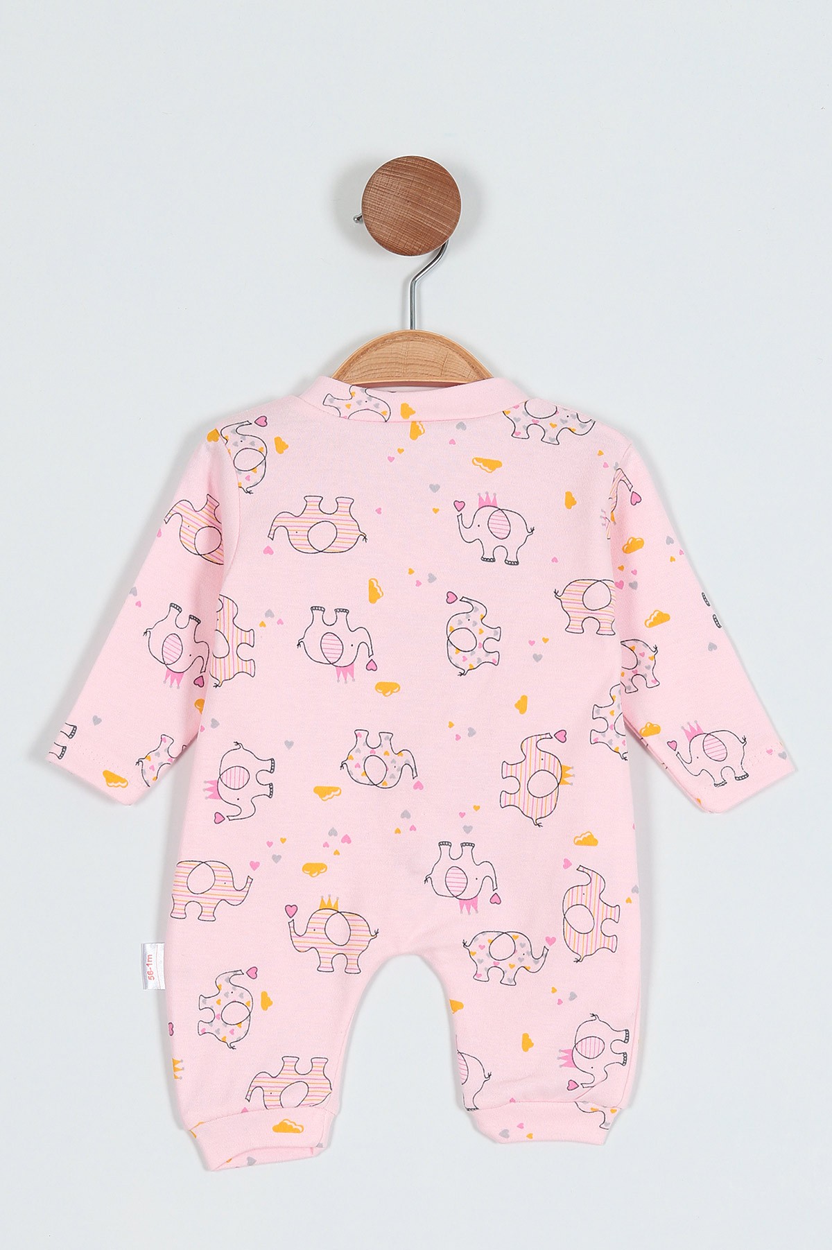 Pembe (0-9 Ay) Kalpli Fil Baskılı Çıtçıtlı Kız Bebe Tulum 203364