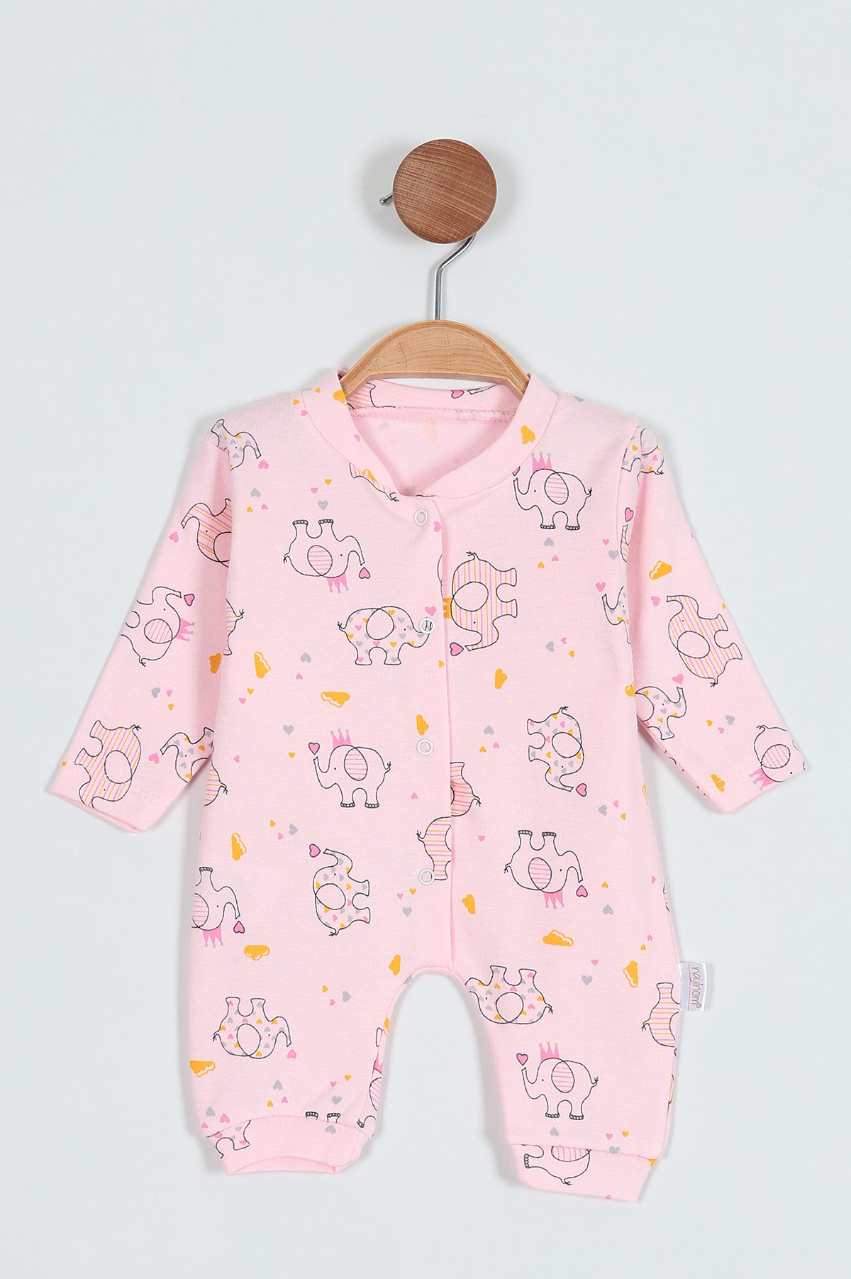 Pembe (0-9 Ay) Kalpli Fil Baskılı Çıtçıtlı Kız Bebe Tulum 203364