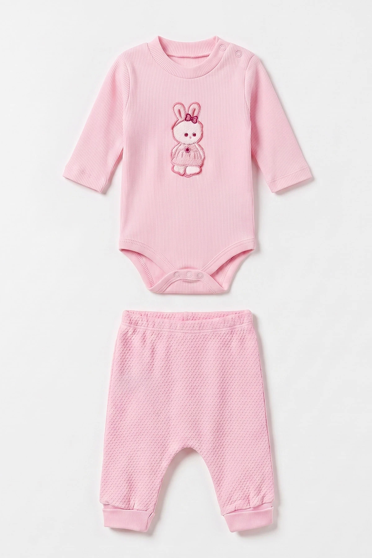 Pembe (0-9 Ay) Kedi Nakışlı Zıbınlı Kapüşonlu Hırkalı Kız Bebek 3'lü Takım 475943