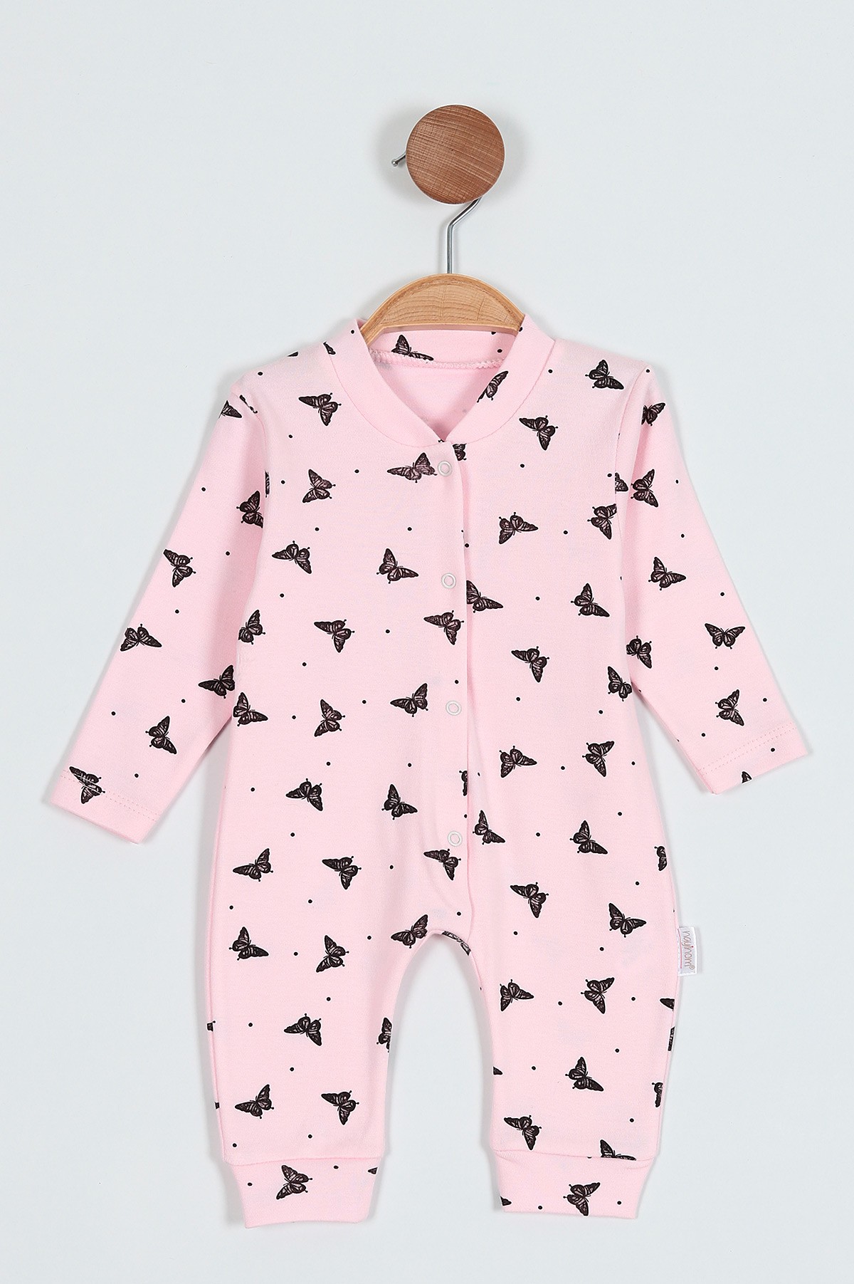 Pembe (0-9 Ay) Kelebek Baskılı Çıtçıtlı Kız Bebe Tulum 203442