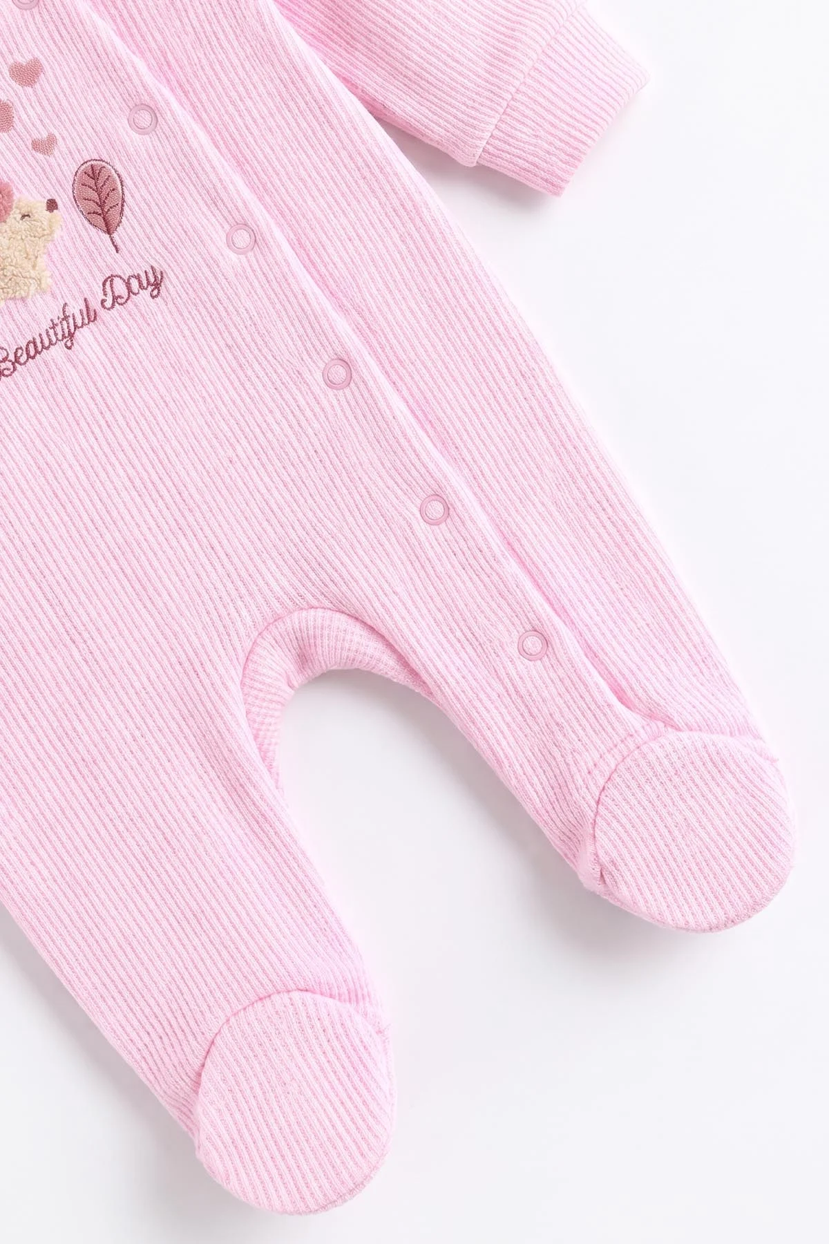 Pembe (0-9 Ay) Kirpi Nakışlı Waffle Kumaş Çıtçıtlı Şapkalı Kız Bebek Tulum 486991