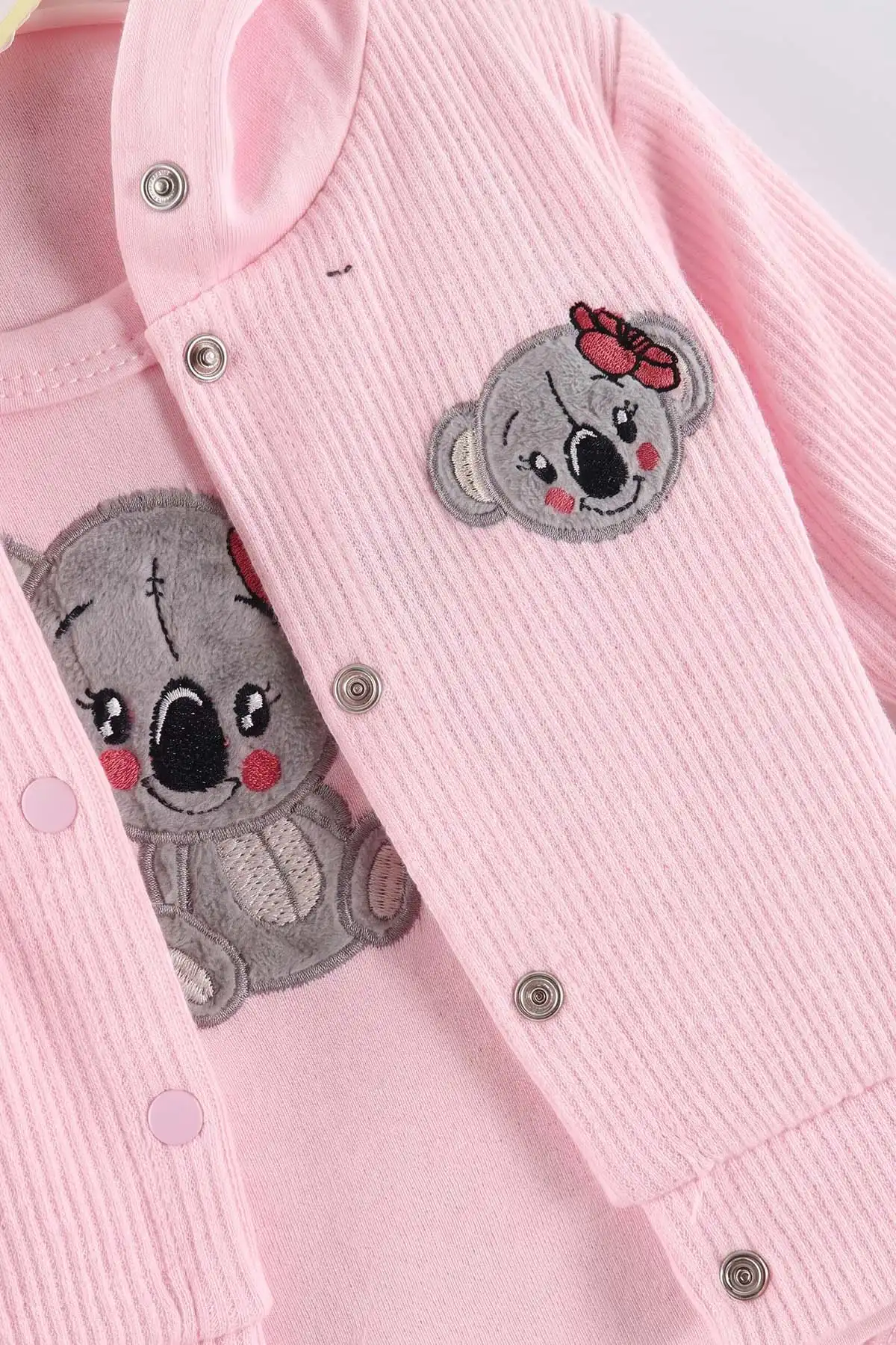 Pembe (0-9 Ay) Koala Nakışlı Zıbınlı Hırkalı 3'lü Kız Bebek Takım 475960
