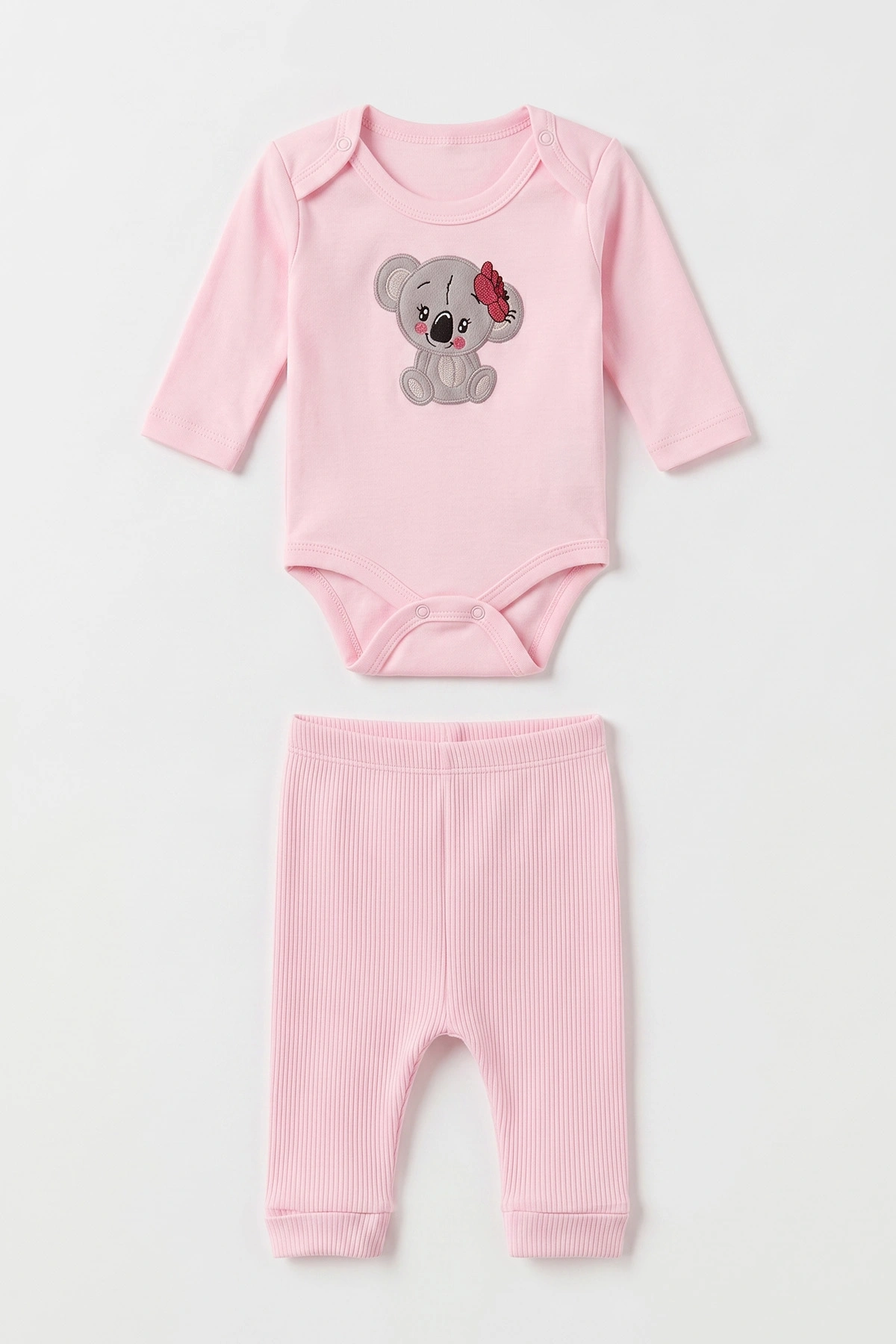 Pembe (0-9 Ay) Koala Nakışlı Zıbınlı Hırkalı 3'lü Kız Bebek Takım 475960
