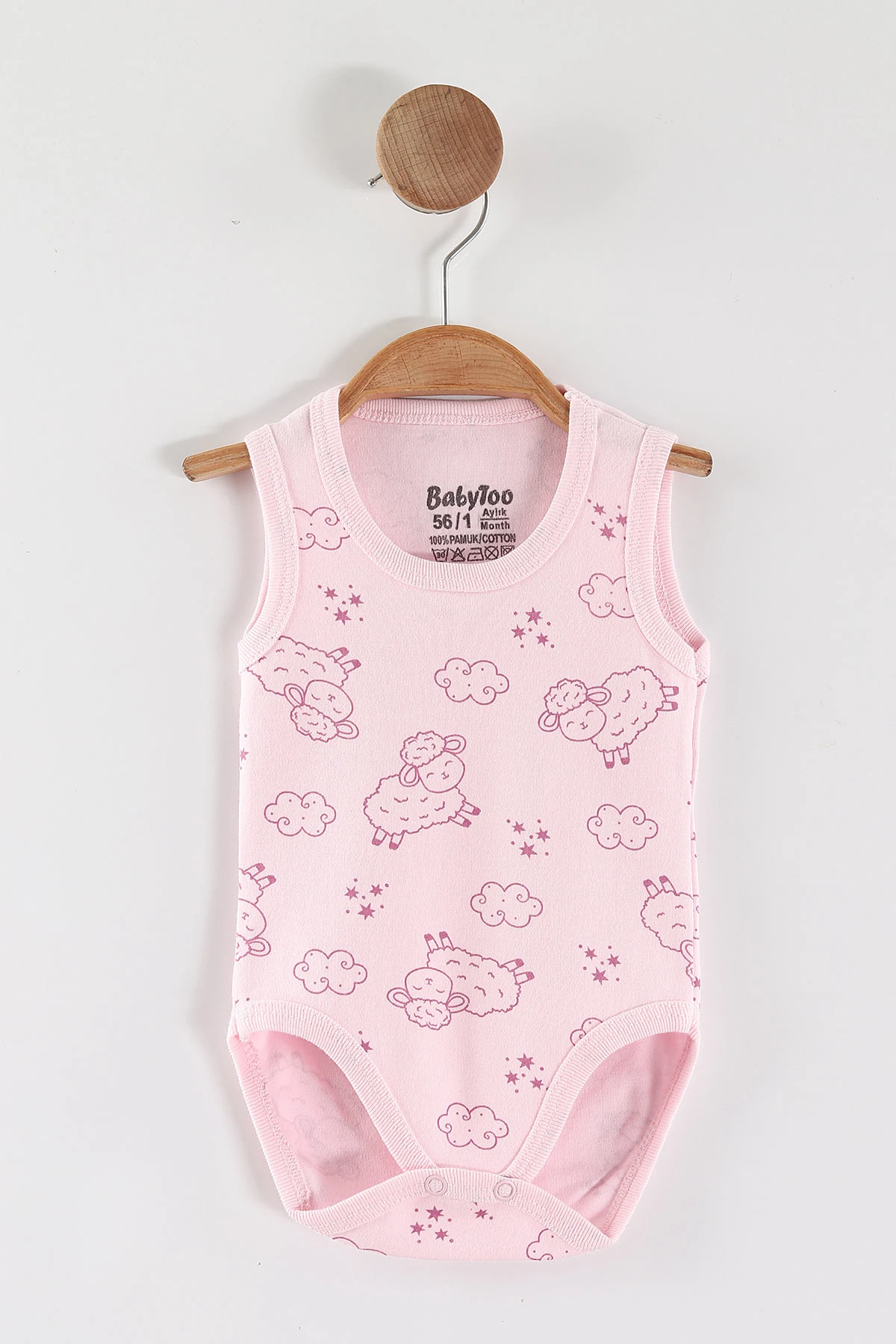 Pembe (0-9 Ay) Kuzu Desenli   Sıfır Kol Bebek Çıtçıtlı Badi 462992