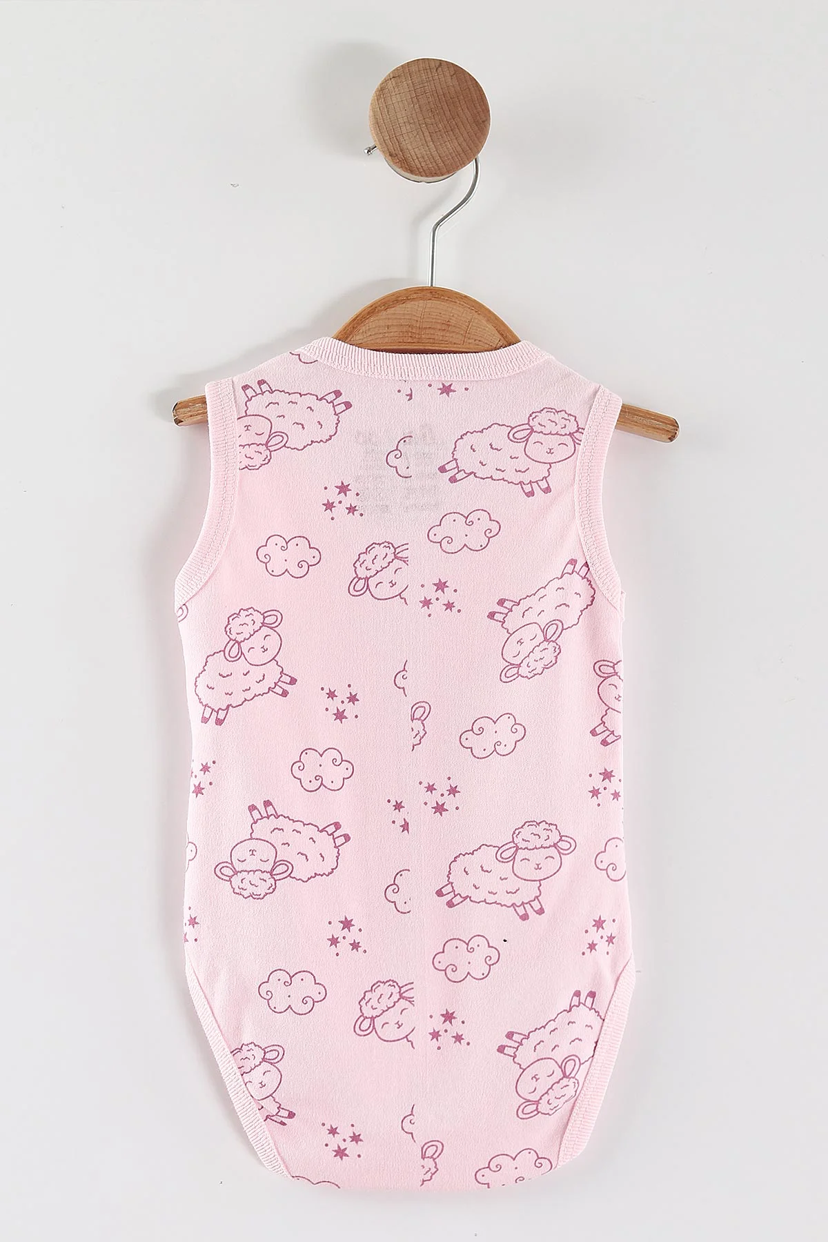 Pembe (0-9 Ay) Kuzu Desenli   Sıfır Kol Bebek Çıtçıtlı Badi 462992