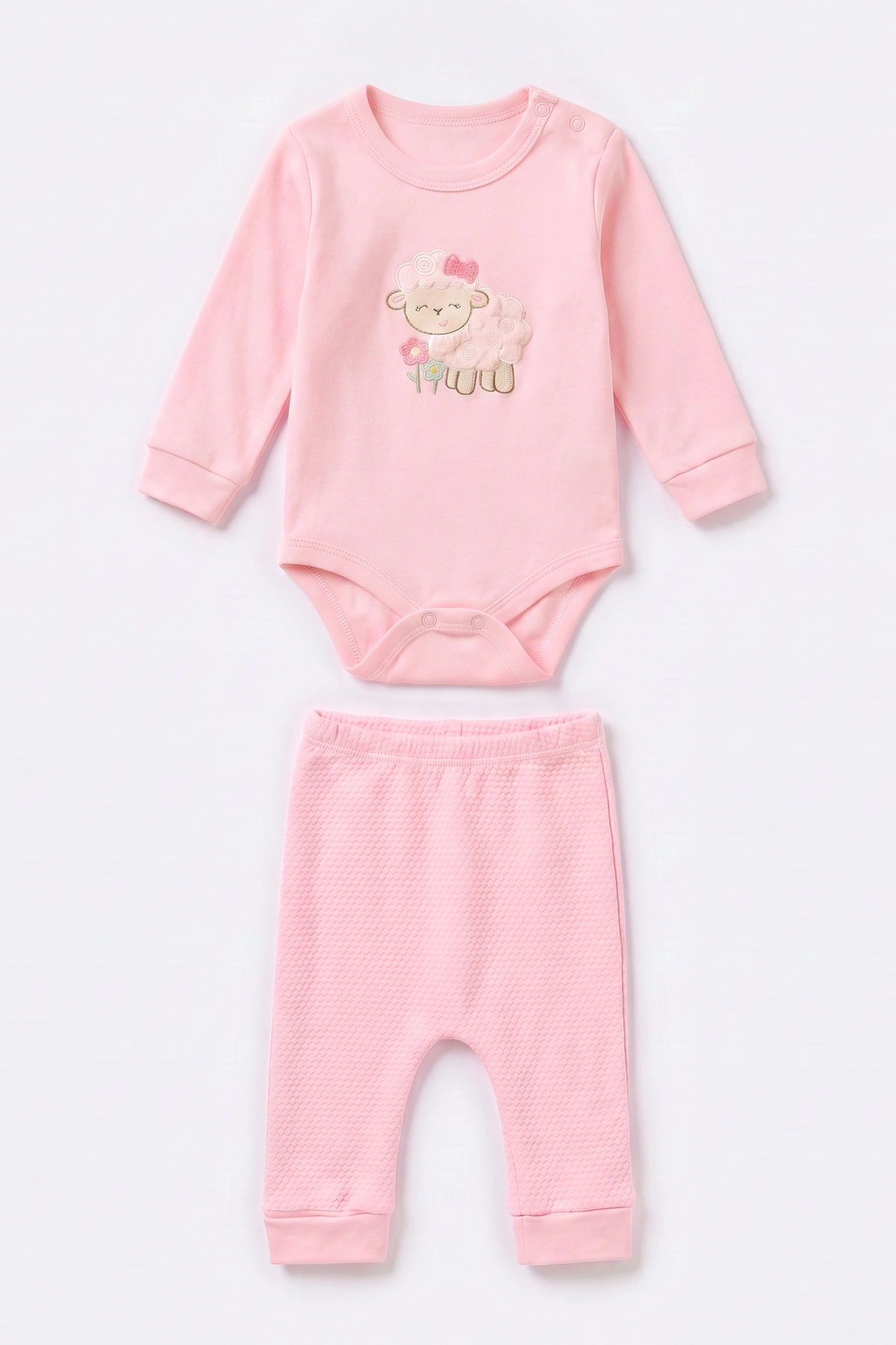 Pembe (0-9 Ay) Kuzu Nakışlı Zıbınlı Hırkalı 3'lü Kız Bebek Takım 475959