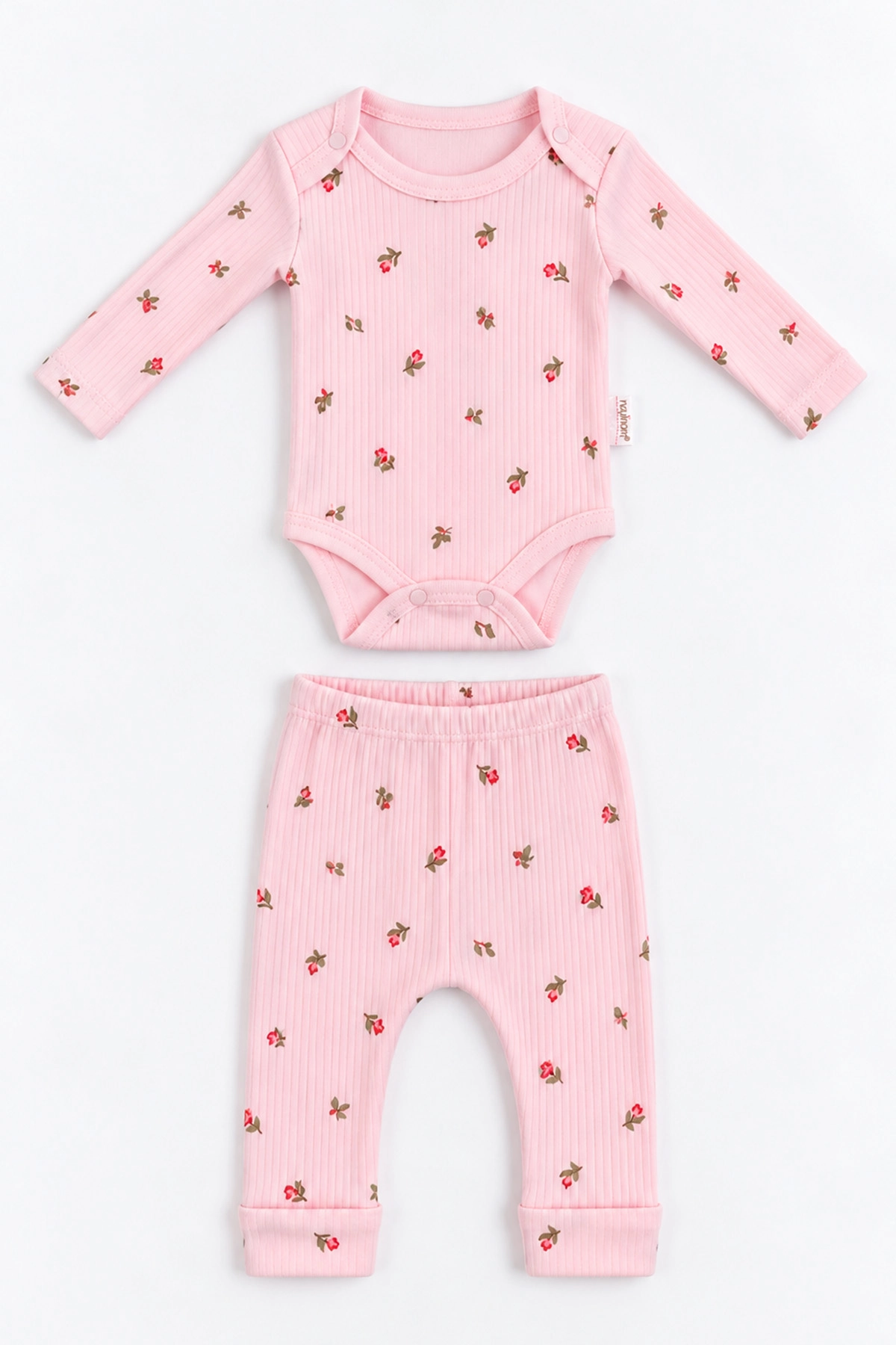 Pembe (0-9 Ay) Lale Baskılı Raporlu Kız Bebek Takım 480499