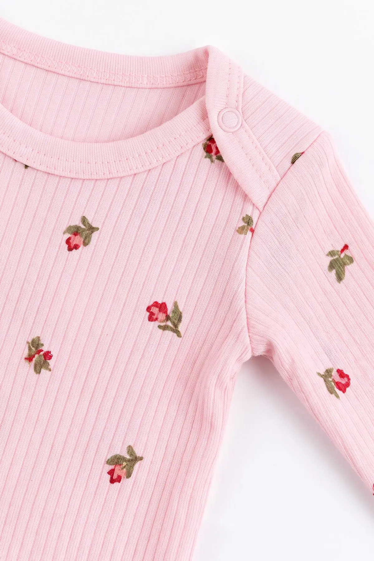 Pembe (0-9 Ay) Lale Baskılı Raporlu Kız Bebek Takım 480499