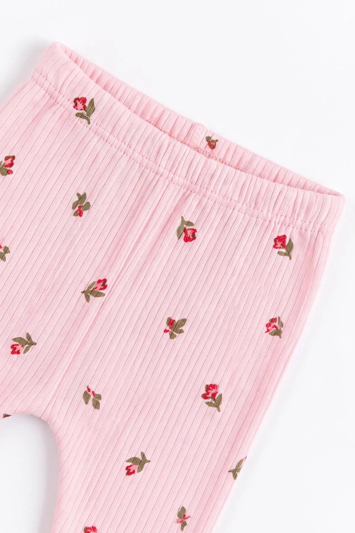 Pembe (0-9 Ay) Lale Baskılı Raporlu Kız Bebek Takım 480499