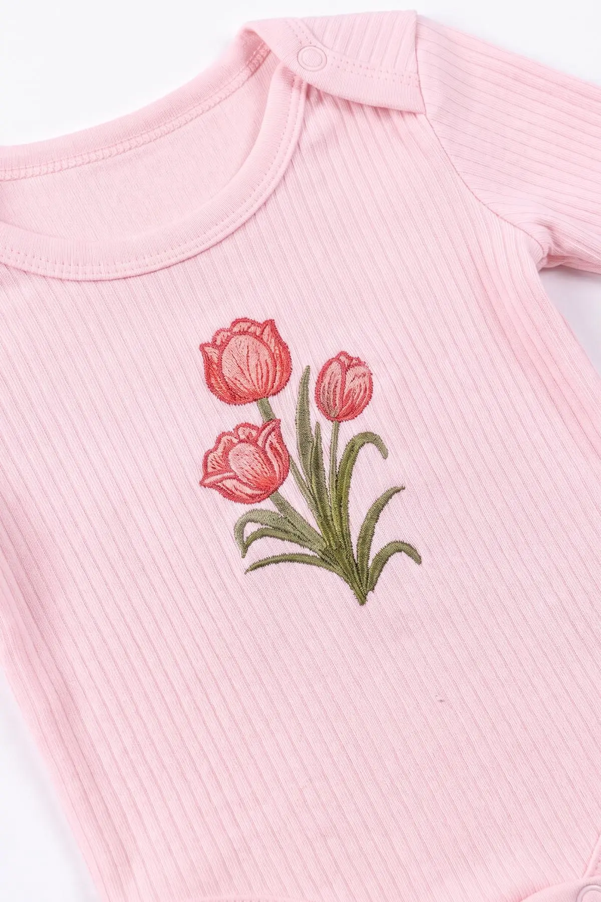 Pembe (0-9 Ay) Lale Nakışlı Kız Bebek Takım 480478
