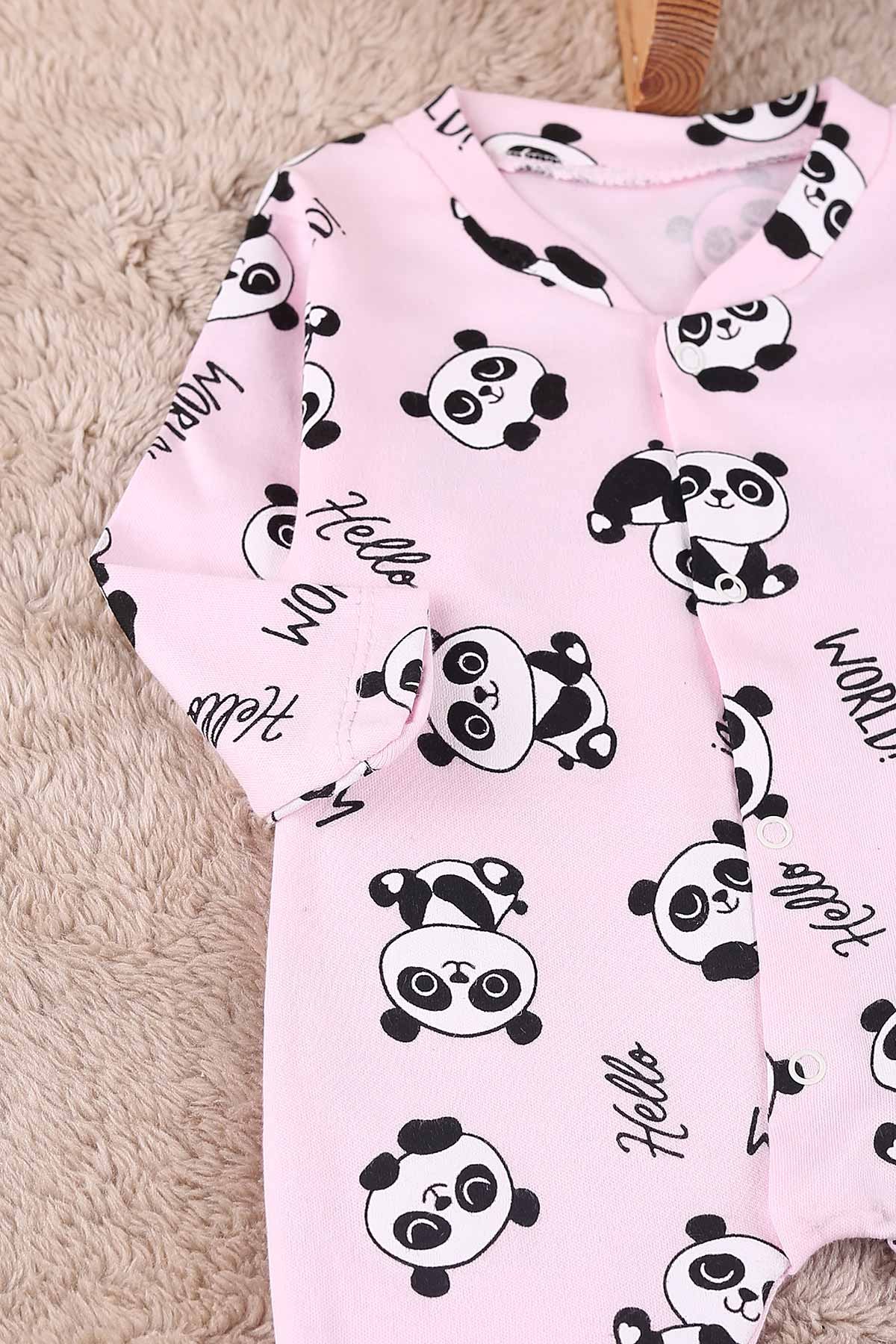 Pembe (0-9 Ay) Panda Baskılı Çıtçıtlı Patikli Kız Bebe Tulum 180091