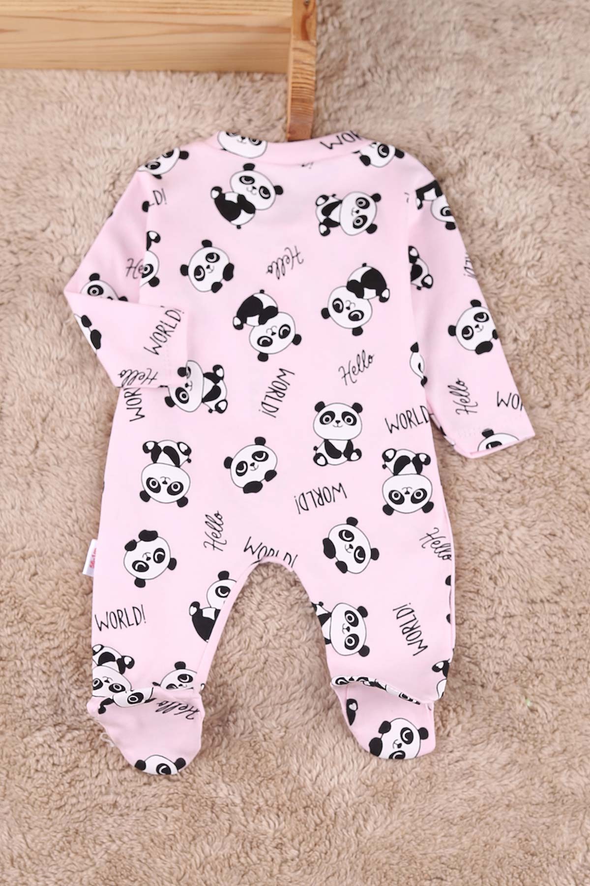 Pembe (0-9 Ay) Panda Baskılı Çıtçıtlı Patikli Kız Bebe Tulum 180091