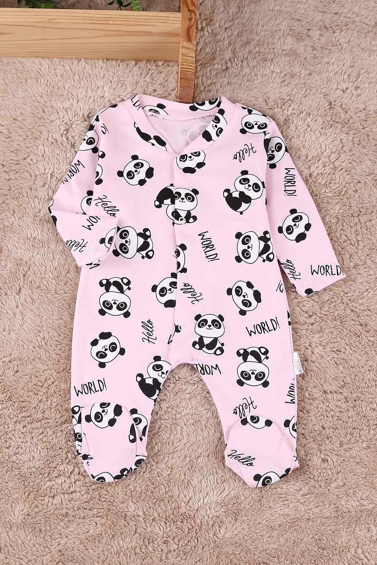 Pembe (0-9 Ay) Panda Baskılı Çıtçıtlı Patikli Kız Bebe Tulum 180091