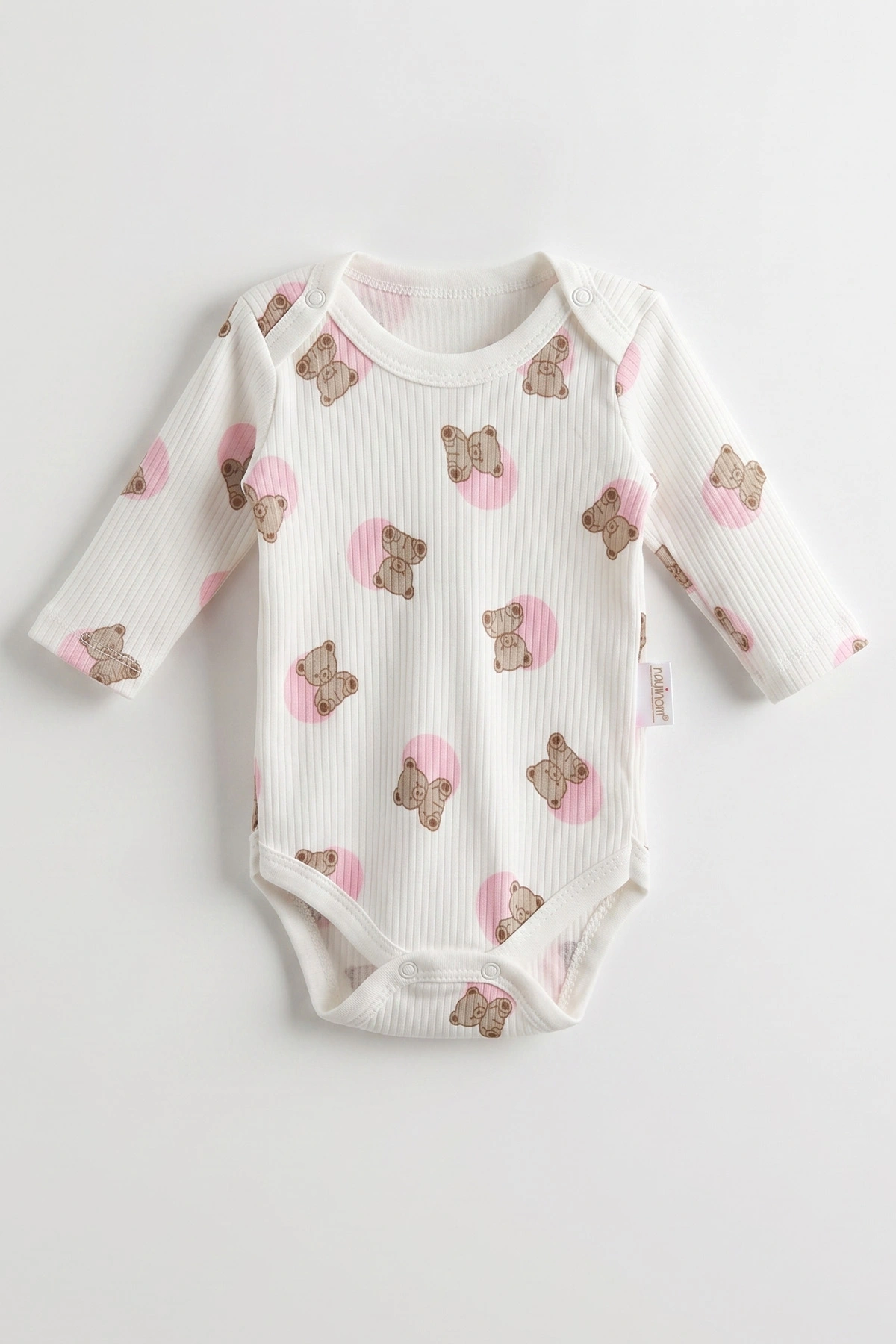 Pembe (0-9 Ay )Puanlı Ayıcık Desenli  Uzun Kollu    Bebek & Çocuk Çıtçıtlı Badi 480364