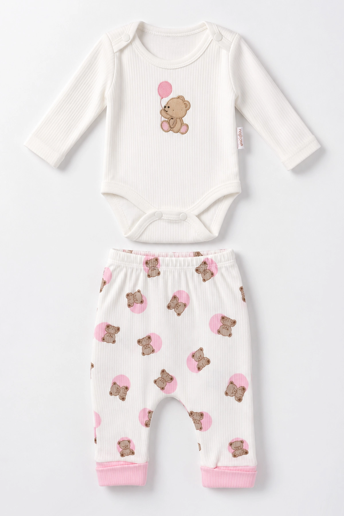 Pembe (0-9 Ay)  Puanlı Ayıcık Nakışlı  Raporlu  Bebek Takım 480468
