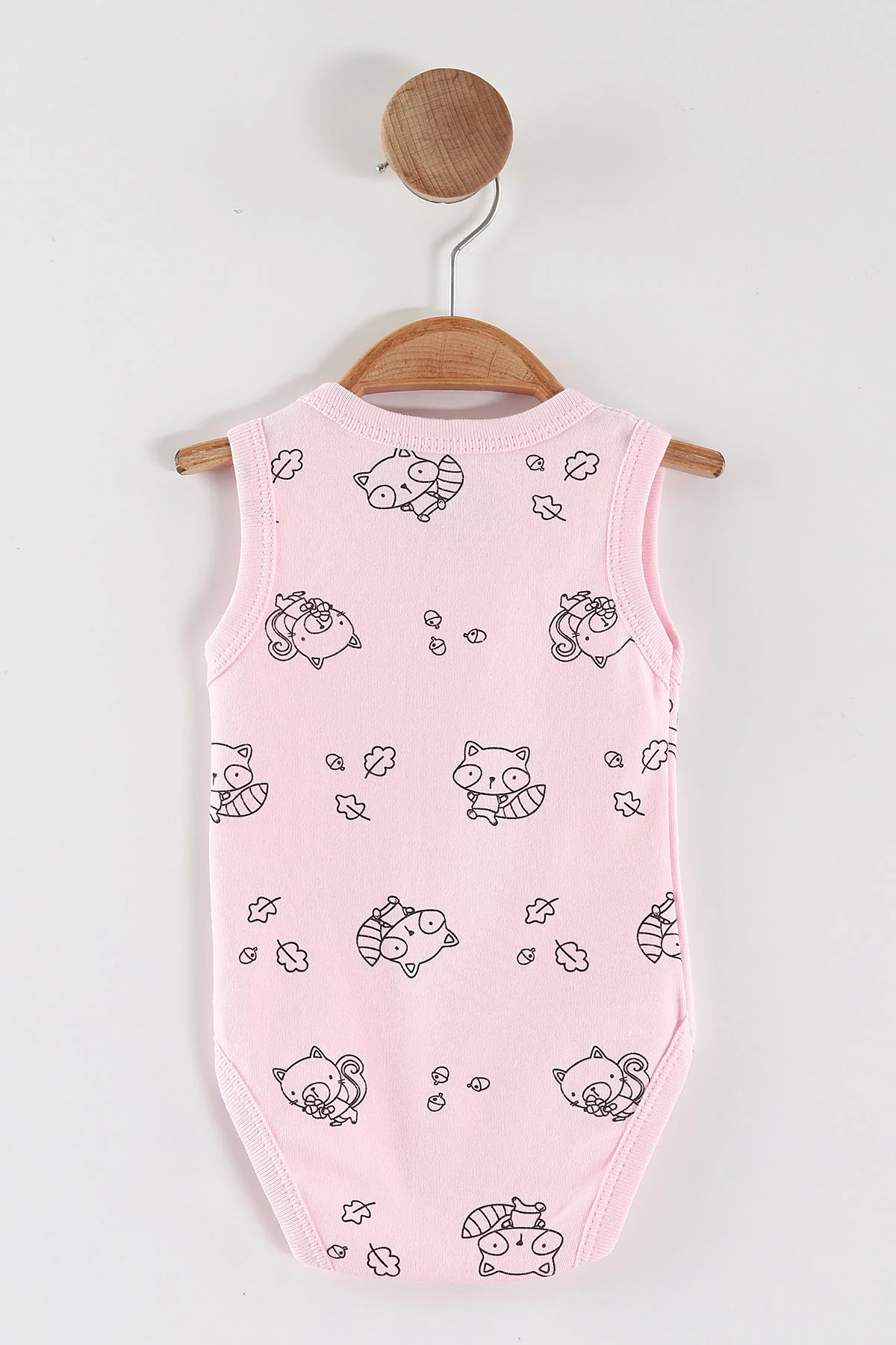 Pembe (0-9 Ay) Rakun Desenli   Sıfır Kol Bebek Çıtçıtlı Badi 462997