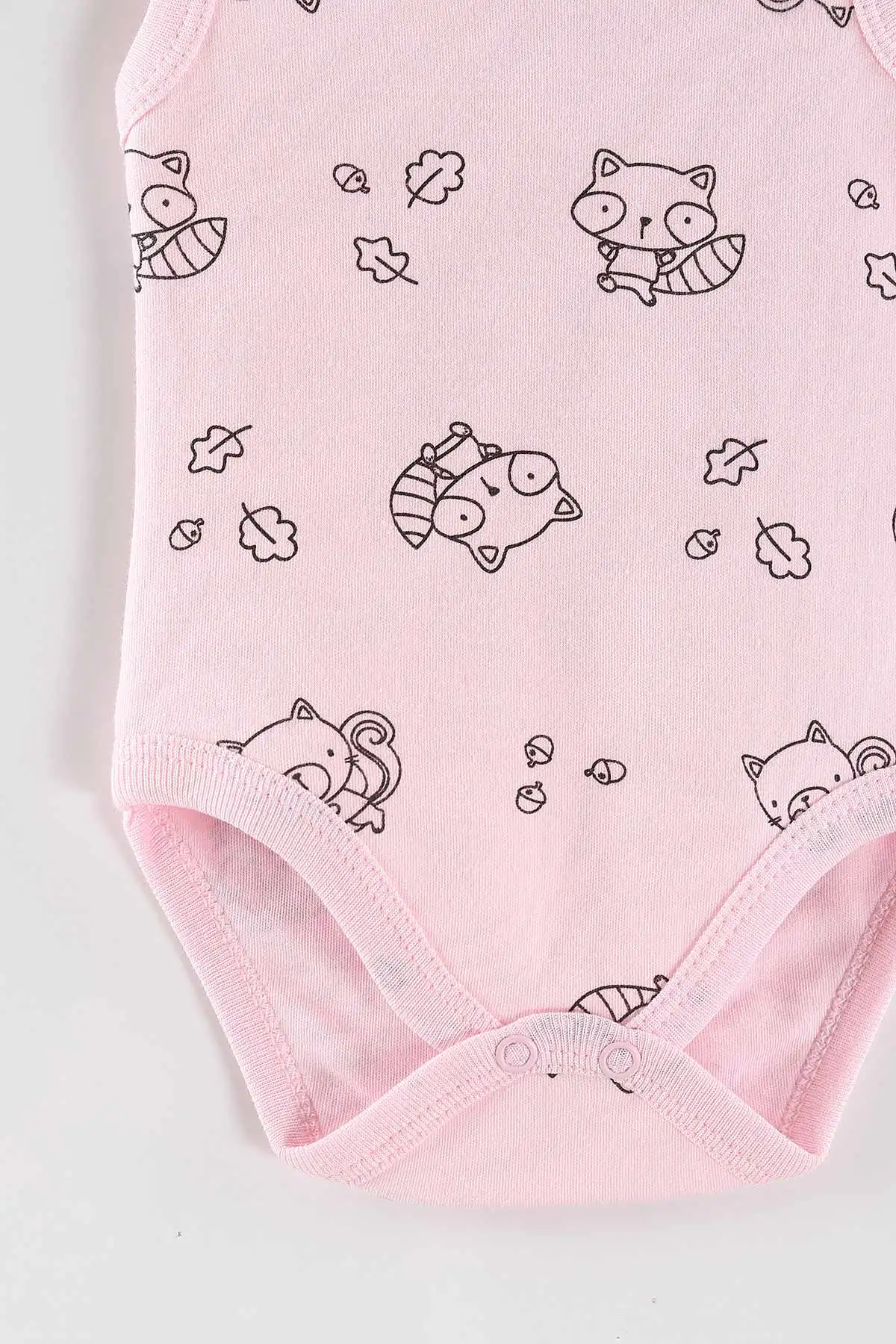 Pembe (0-9 Ay) Rakun Desenli   Sıfır Kol Bebek Çıtçıtlı Badi 462997