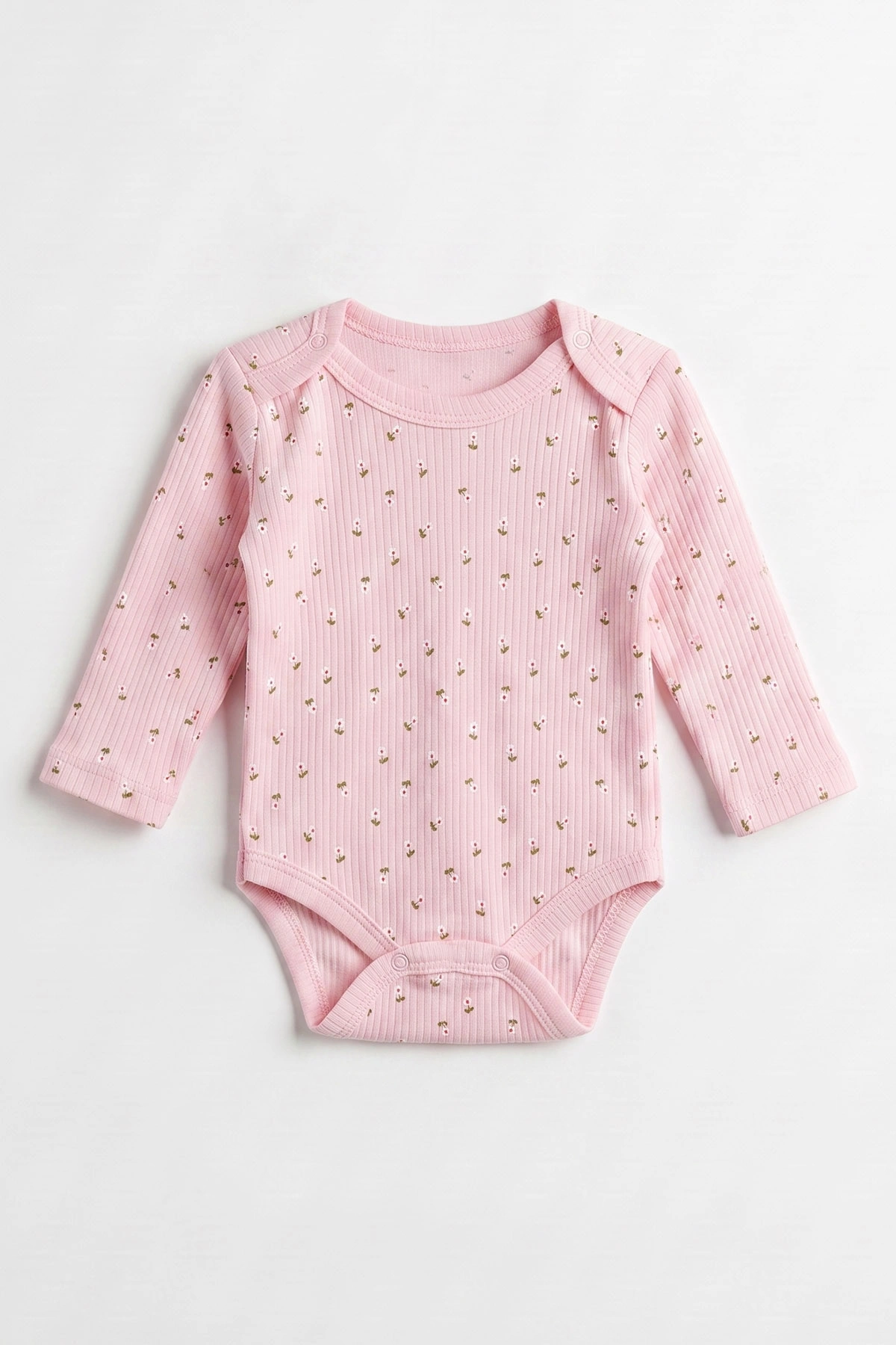 Pembe (0-9 Ay )Raporlu Çiçek Desenli  Uzun Kollu Kız    Bebek & Çocuk Çıtçıtlı Badi 480379