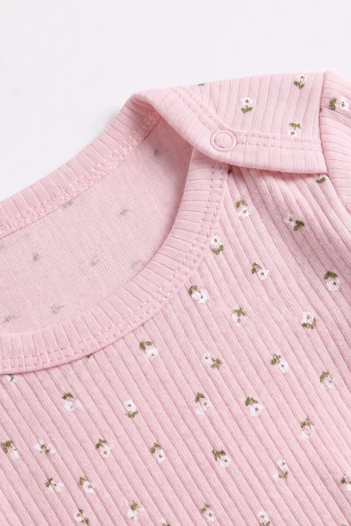 Pembe (0-9 Ay )Raporlu Çiçek Desenli  Uzun Kollu Kız    Bebek & Çocuk Çıtçıtlı Badi 480379
