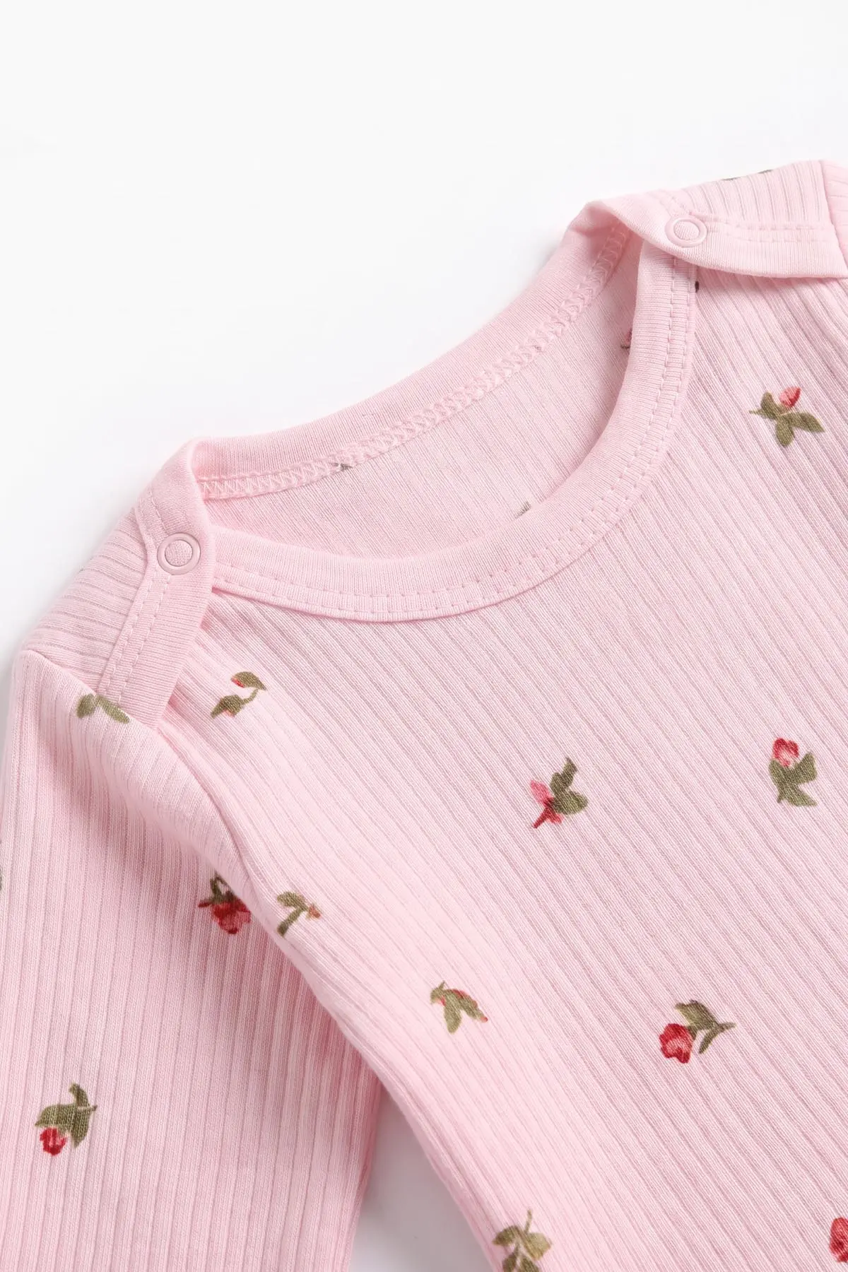 Pembe (0-9 Ay )Raporlu Lale Desenli  Uzun Kollu Kız    Bebek & Çocuk Çıtçıtlı Badi 480381