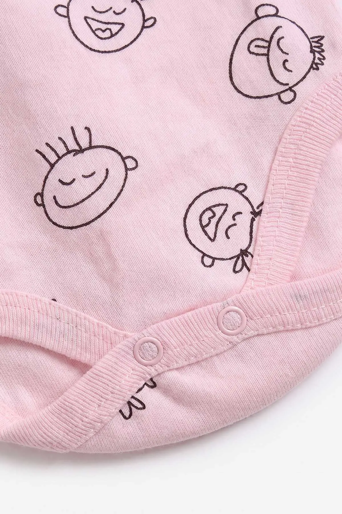 Pembe (0-9 Ay) Sevimli Surat Desenli Uzun Kol Bebek Çıtçıtlı Badi 482331