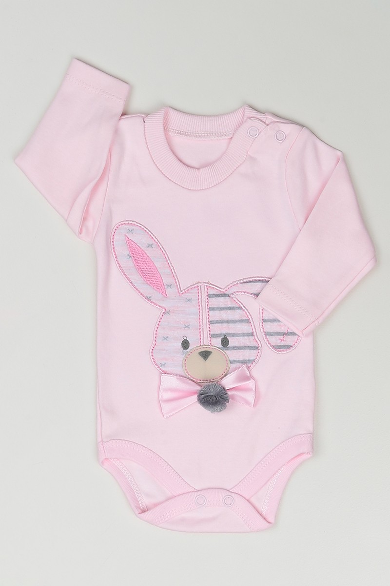 Pembe (0-9 Ay) Tavşan Baskılı Zıbınlı Kız Çocuk Üçlü Takım 84187