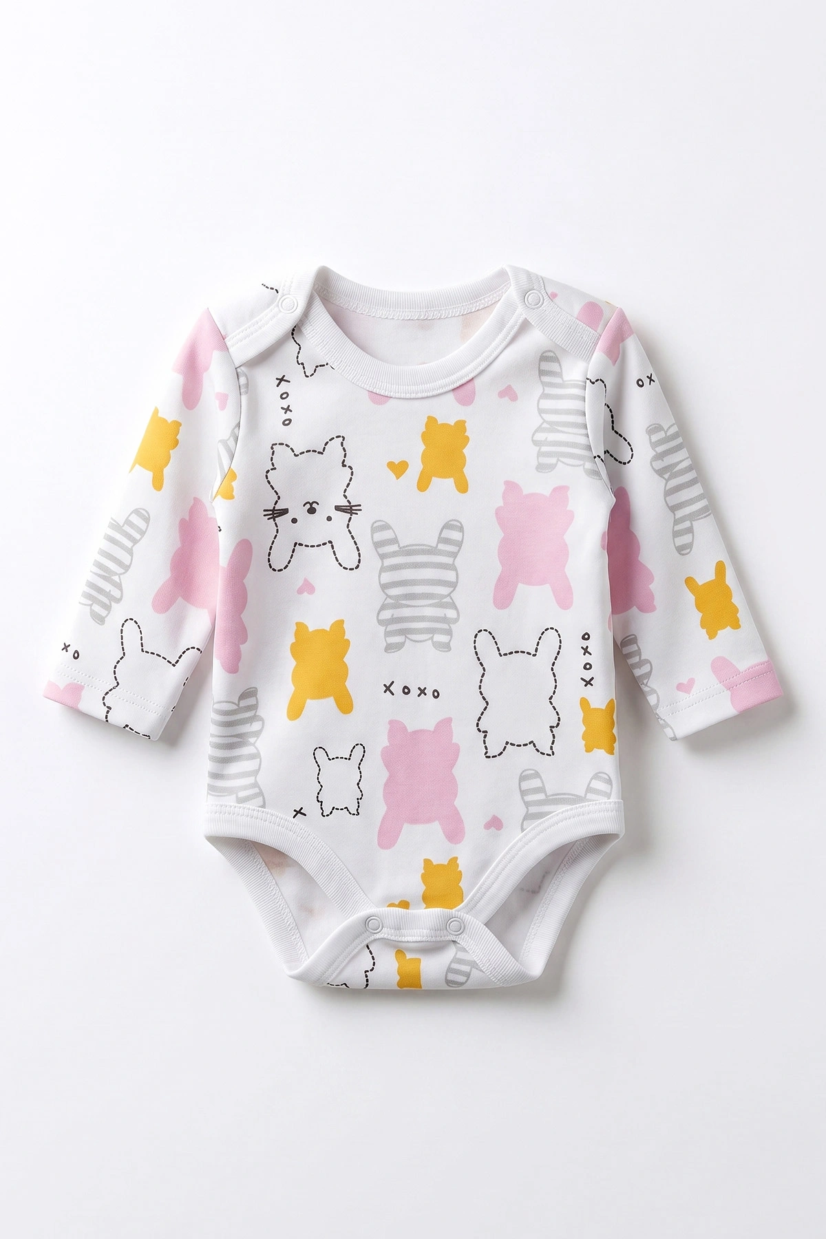 Pembe (0-9 Ay) Tavşan Desenli Uzun Kol Bebek Çıtçıtlı Badi 482327
