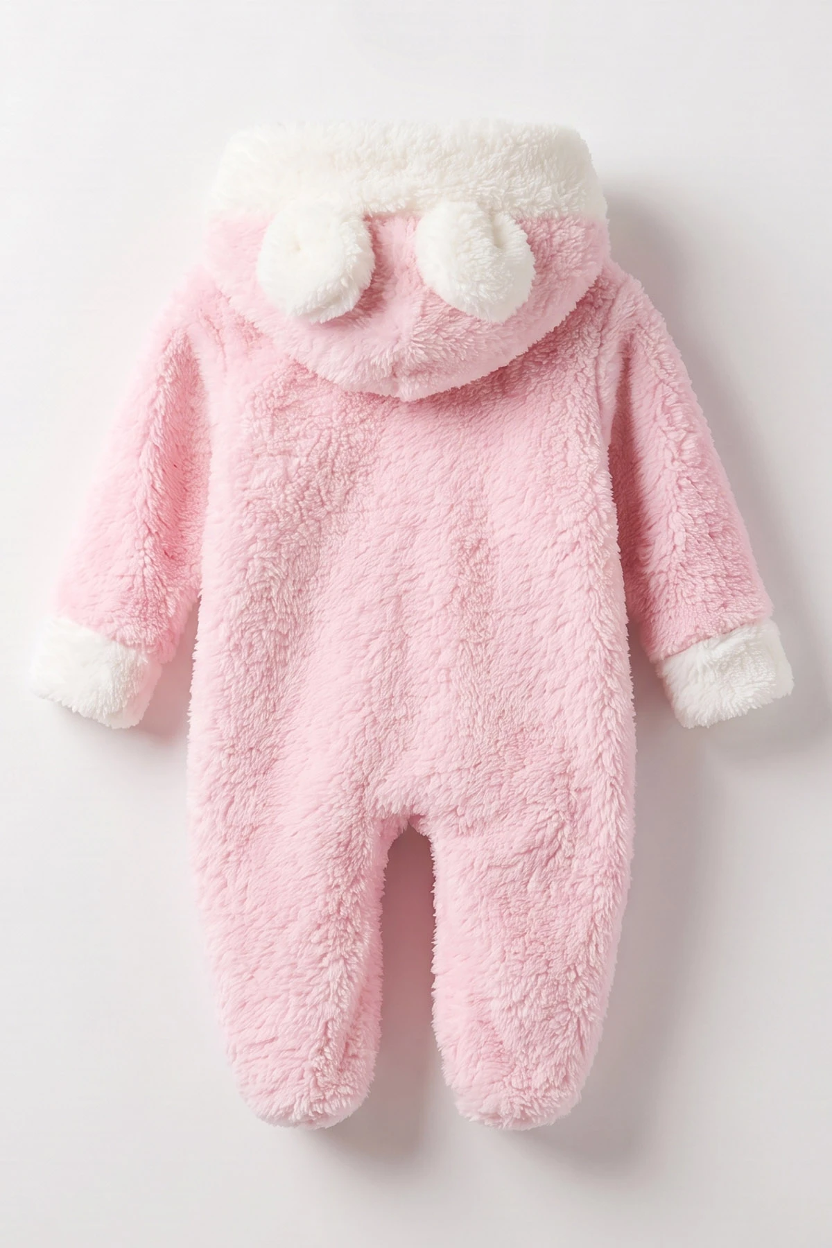 Pembe (0-9 Ay) Tavşan Nakışlı Kapüşonlu Peluş Kız Bebek Tulum 495668