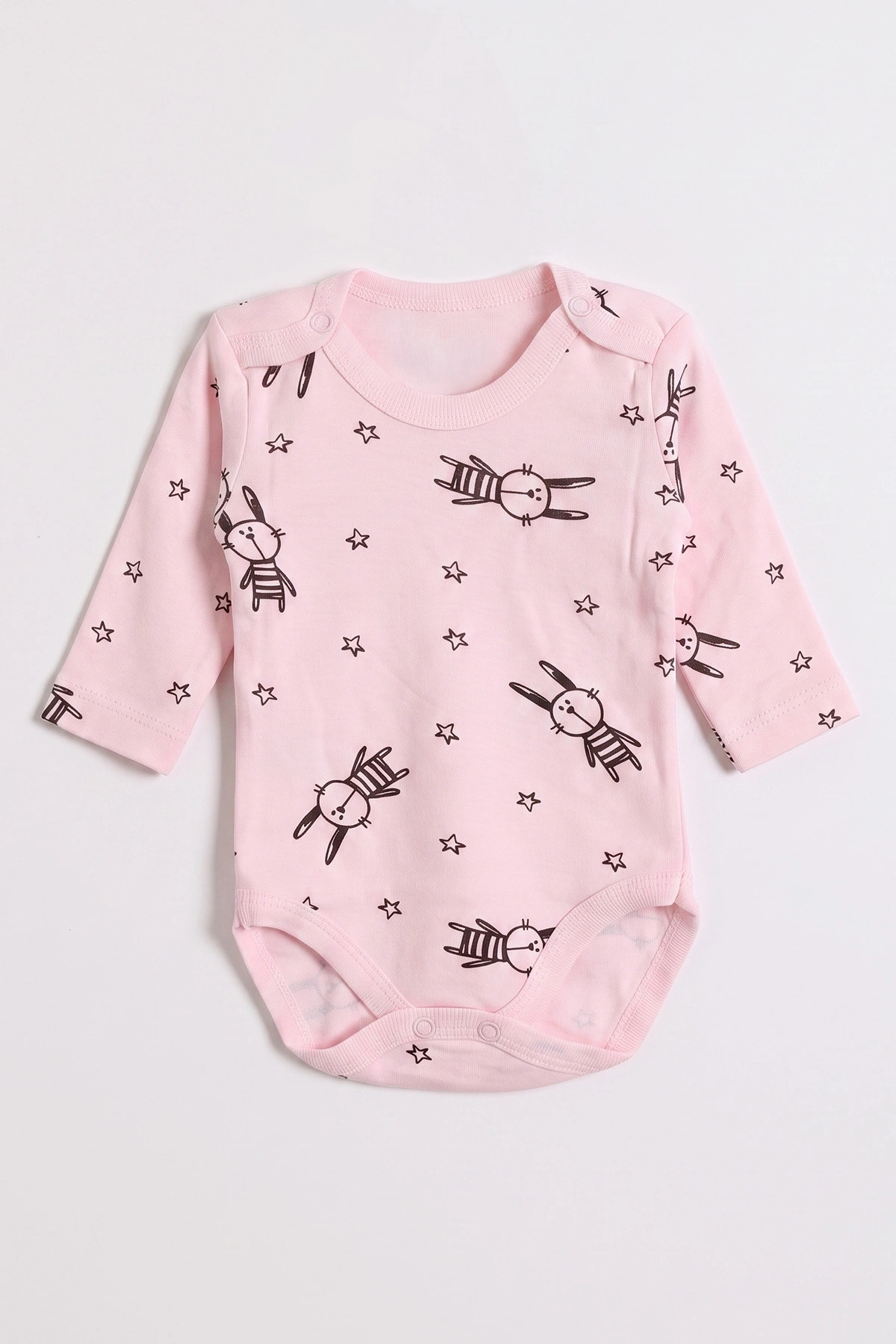Pembe (0-9 Ay) Yıldızlı Tavşan  Desenli Bebek Çıtçıtlı Badi 482296