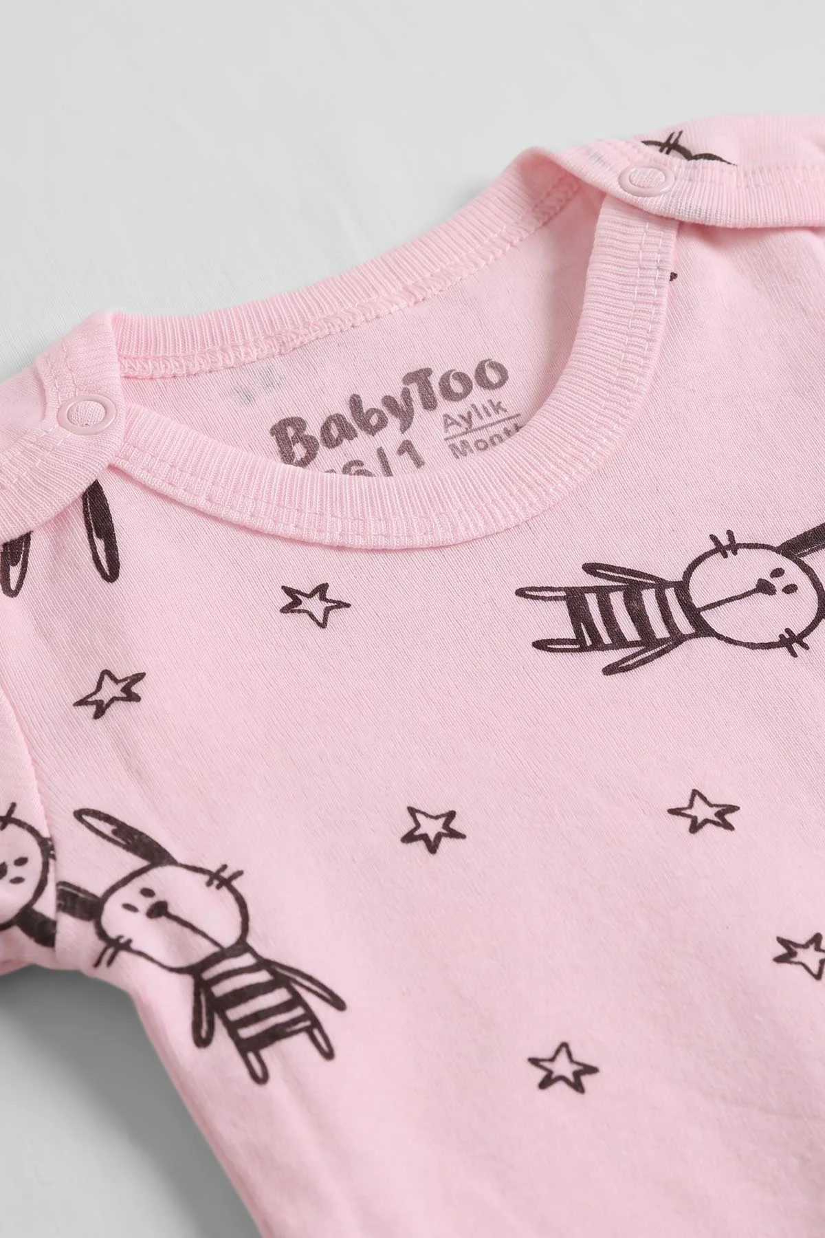 Pembe (0-9 Ay) Yıldızlı Tavşan  Desenli Bebek Çıtçıtlı Badi 482296
