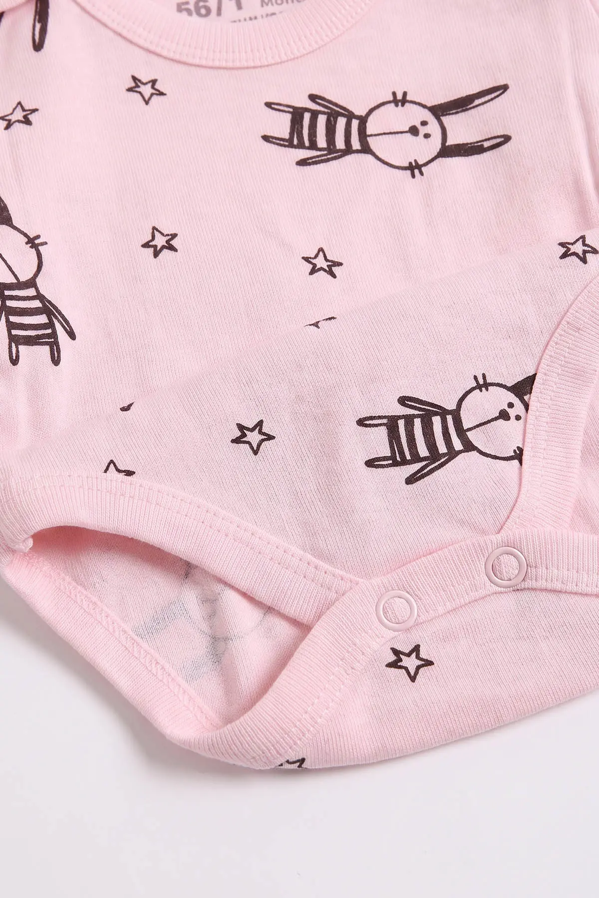 Pembe (0-9 Ay) Yıldızlı Tavşan  Desenli Bebek Çıtçıtlı Badi 482296