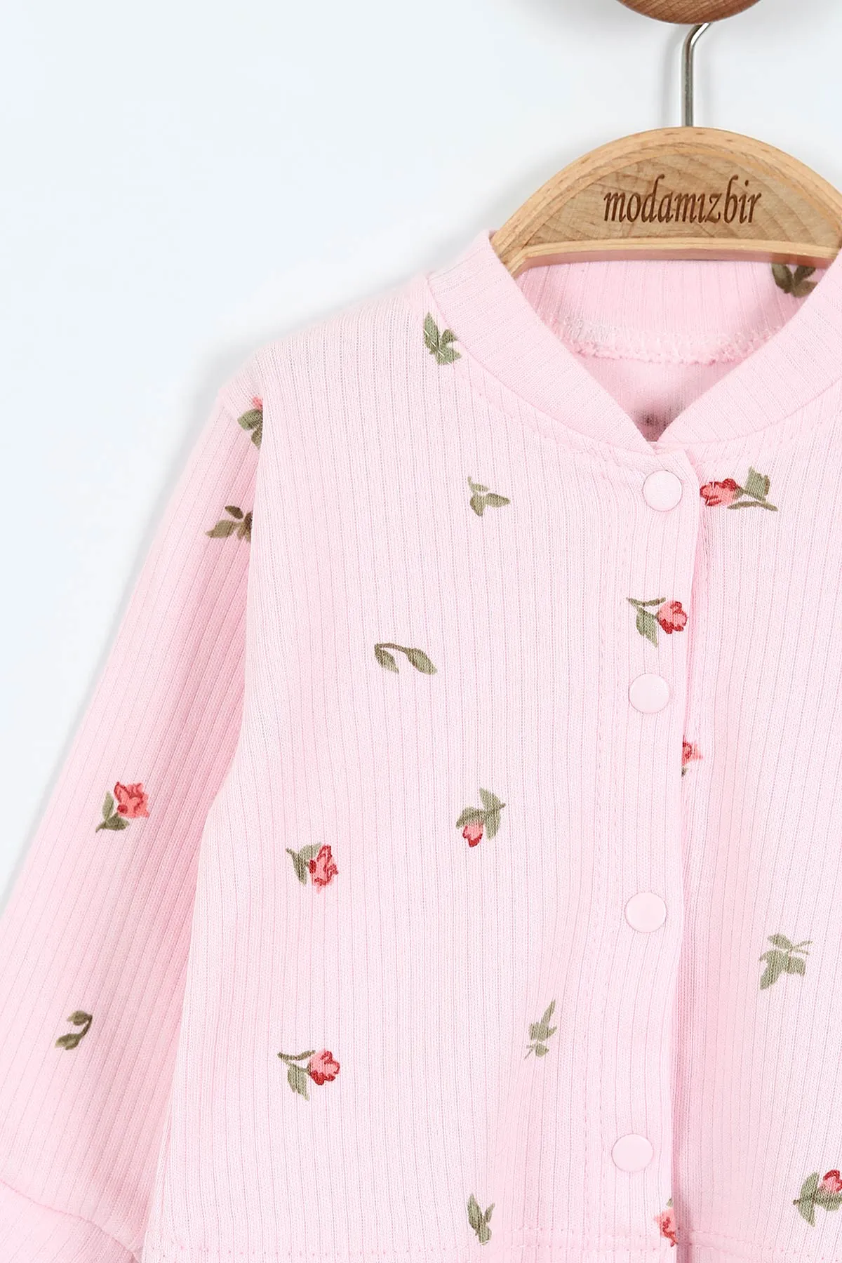 Pembe (0-9 Ay)Lale Desenli Önü Çıtçıtlı Kız Bebek Pijama Takımı 375221