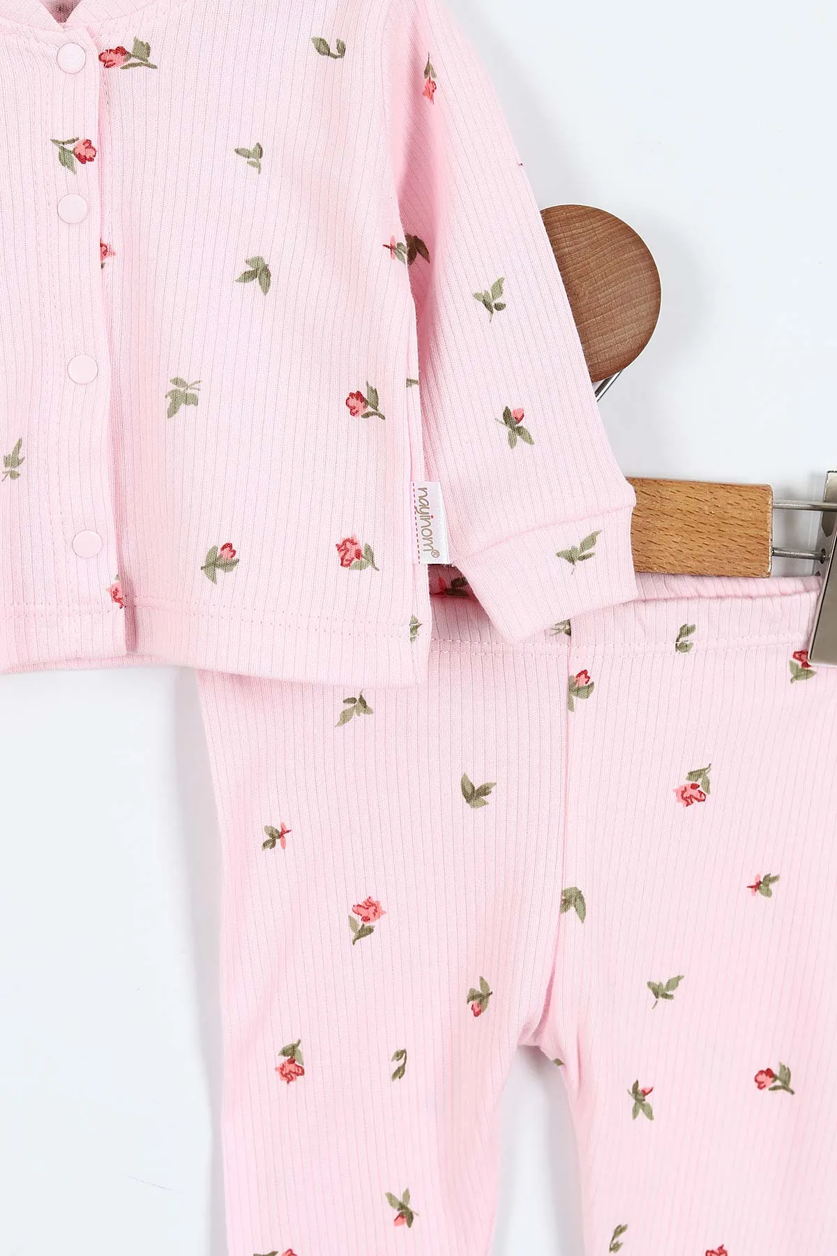 Pembe (0-9 Ay)Lale Desenli Önü Çıtçıtlı Kız Bebek Pijama Takımı 375221