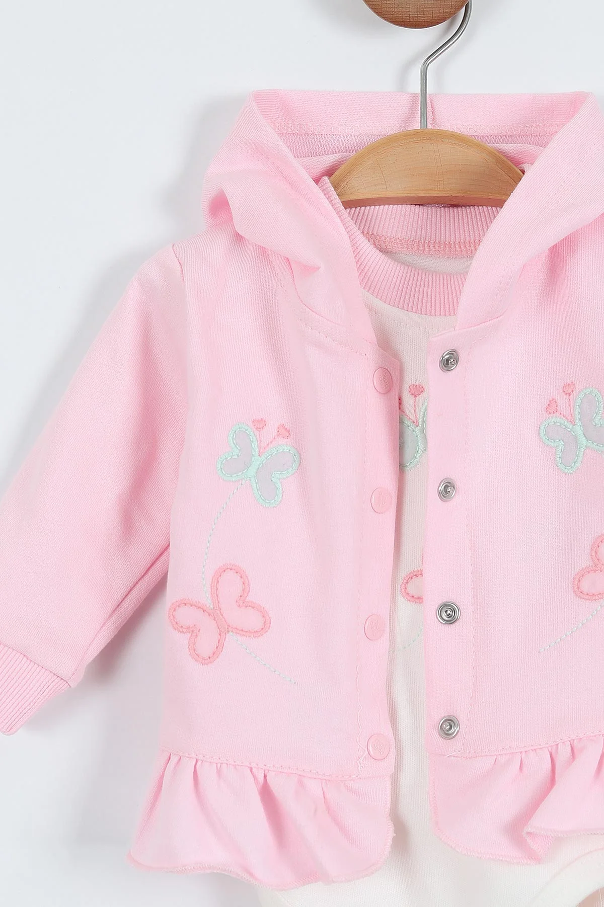 Pembe (1-12 Ay) Kelebek Nakışlı Etek Fırfırlı ı Kız Bebek 3'lü Takım 340676