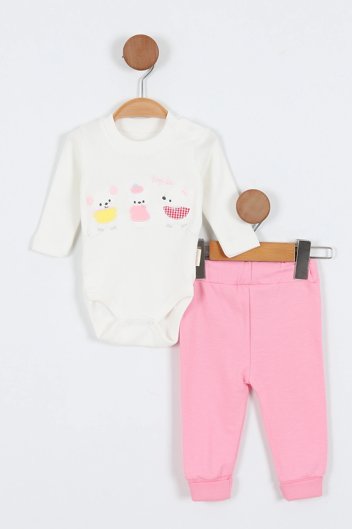 Pembe (1-12 Ay)3 Tavşan Nakışlı Çıtçıt Hırkalı Kız Bebek 3'lü Takım 340672