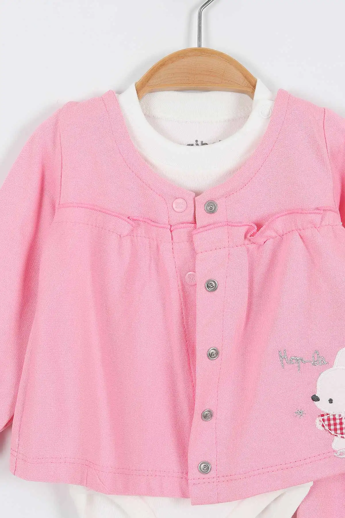 Pembe (1-12 Ay)3 Tavşan Nakışlı Çıtçıt Hırkalı Kız Bebek 3'lü Takım 340672
