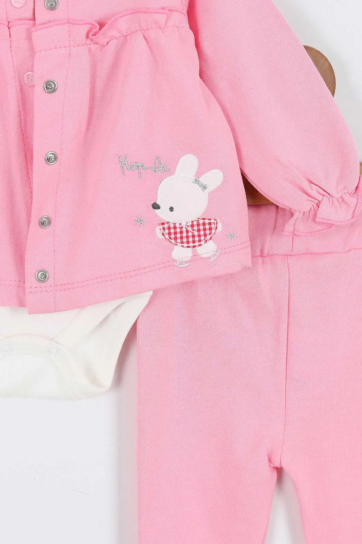 Pembe (1-12 Ay)3 Tavşan Nakışlı Çıtçıt Hırkalı Kız Bebek 3'lü Takım 340672