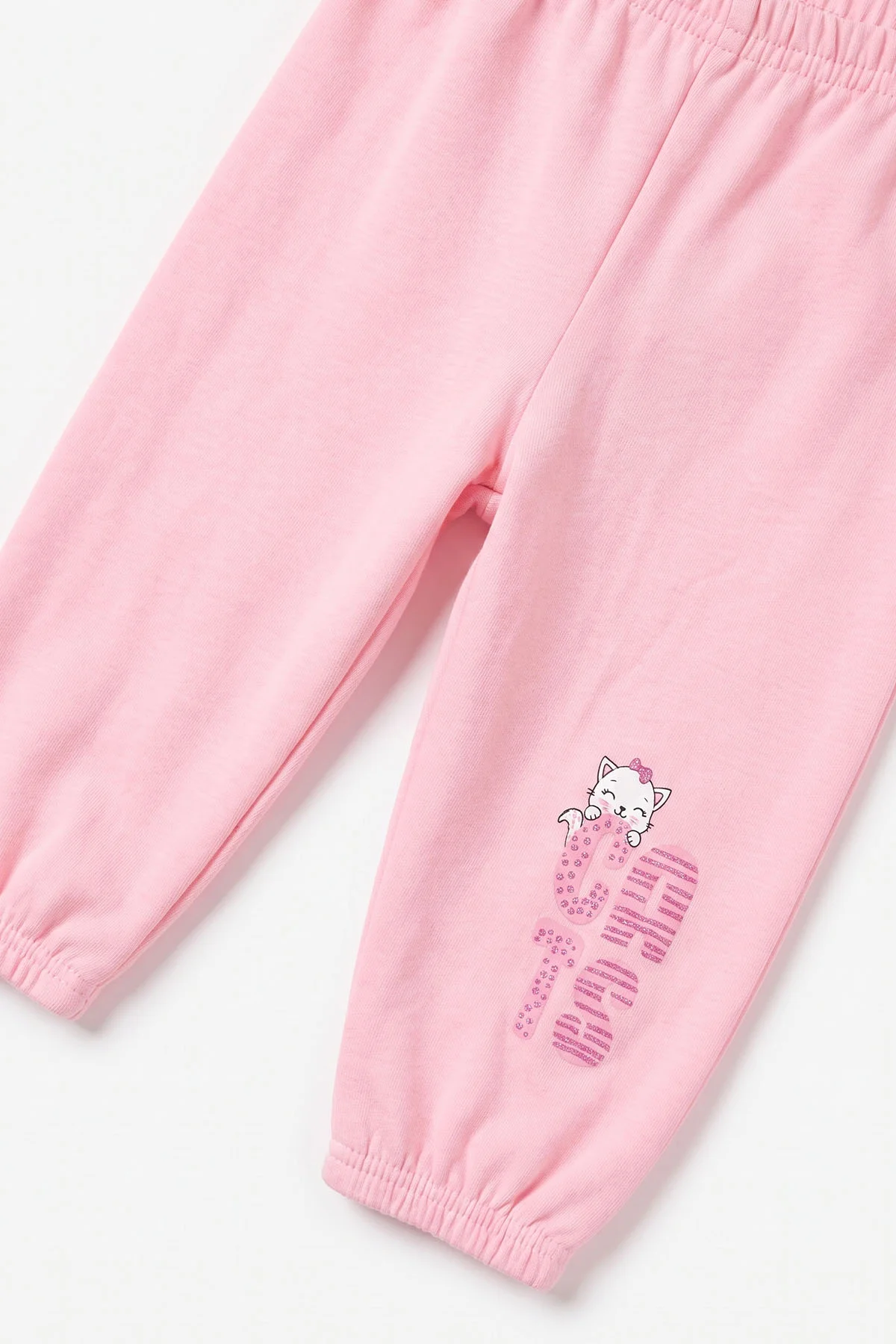 Pembe (1-2 Yaş) Kedi Baskılı Çıtçıtlı Hırka Kız Bebek 3'lü Takım 480029