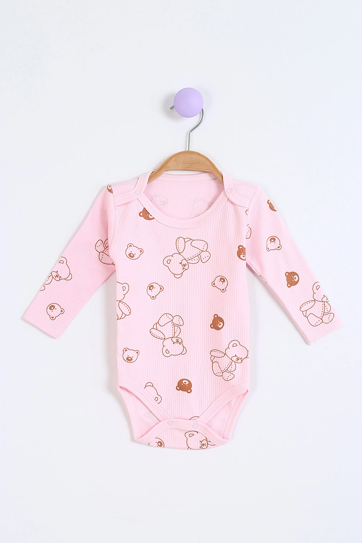 Pembe (1-3 Yaş) Ayıcık Desenli Raporlu Uzun Kollu Bebek Badi 304680