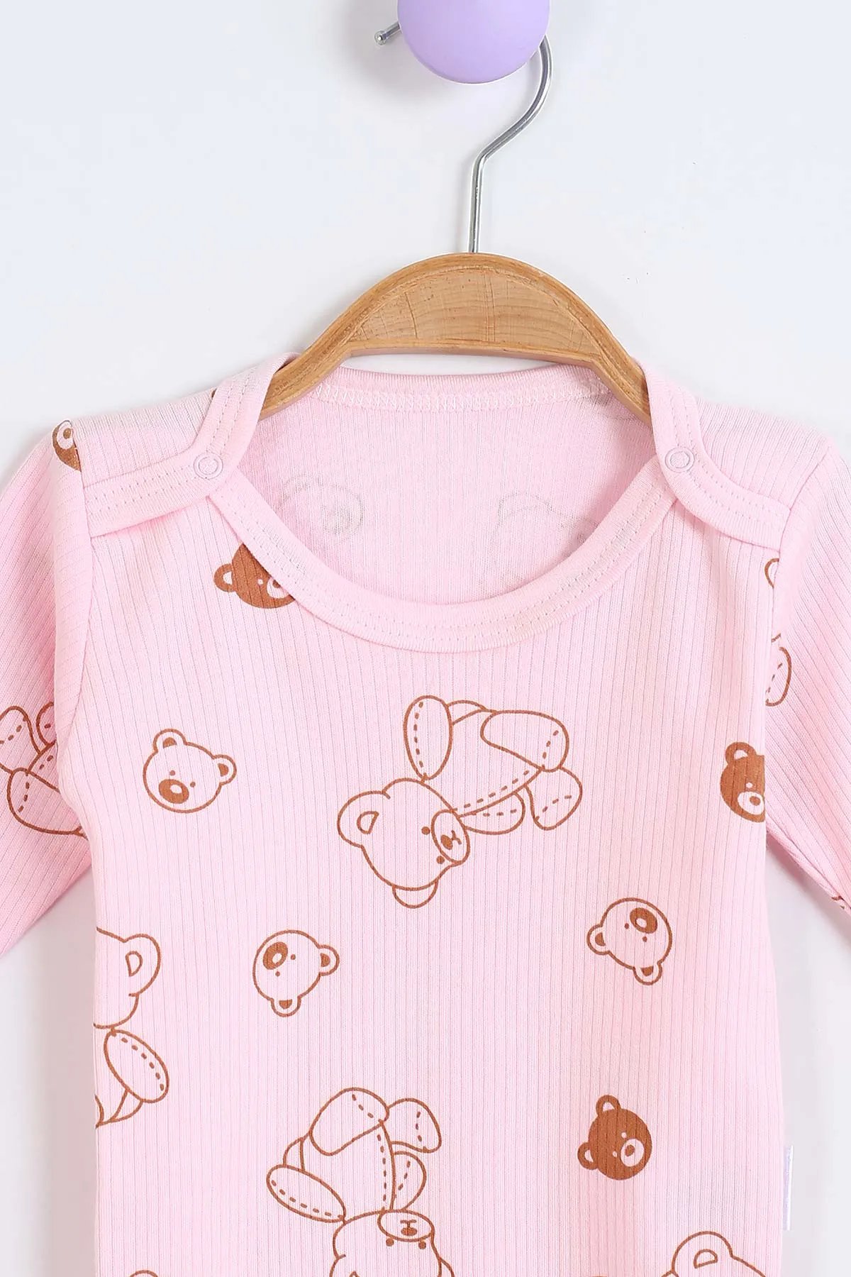 Pembe (1-3 Yaş) Ayıcık Desenli Raporlu Uzun Kollu Bebek Badi 304680