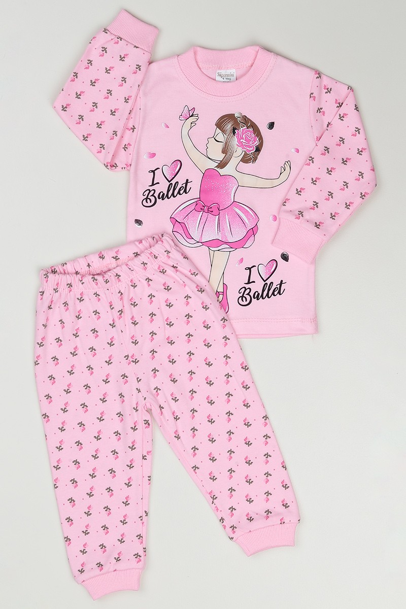 Pembe (1-3 Yaş) Balerin Baskılı Kız Çocuk Pijama Takımı 86605