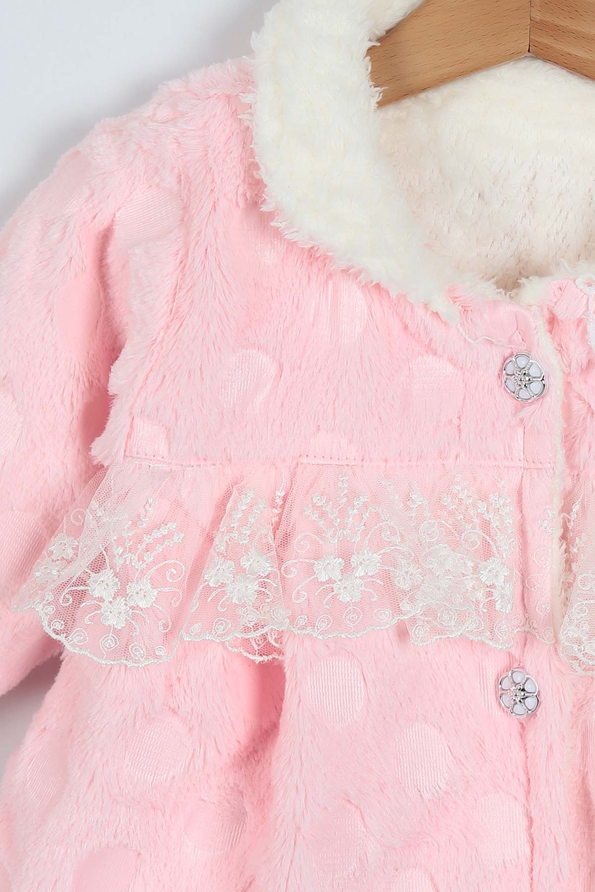Pembe (1-3 Yaş) Düğmeli Kürklü Kız Bebe Mont 223319