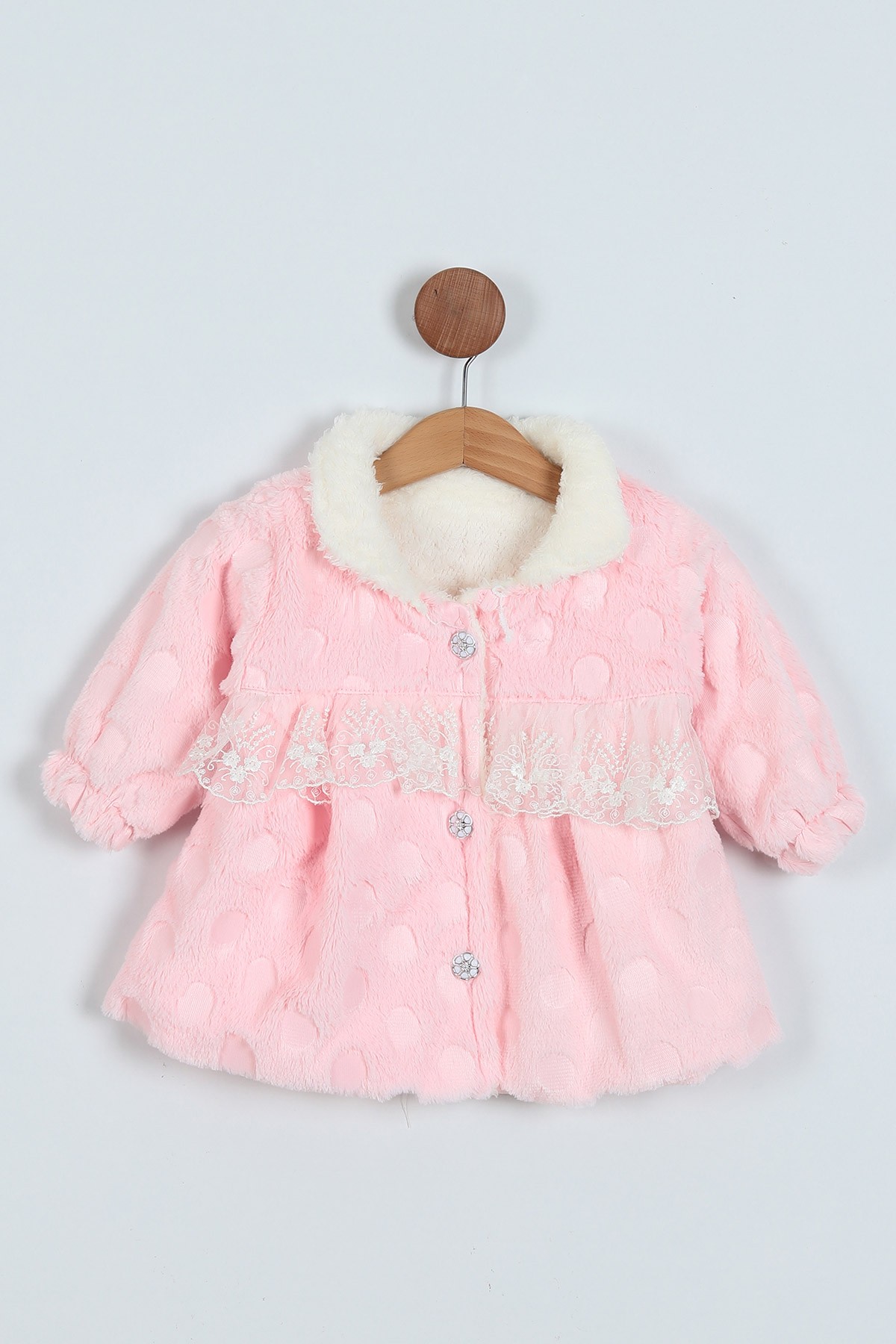 Pembe (1-3 Yaş) Düğmeli Kürklü Kız Bebe Mont 223319