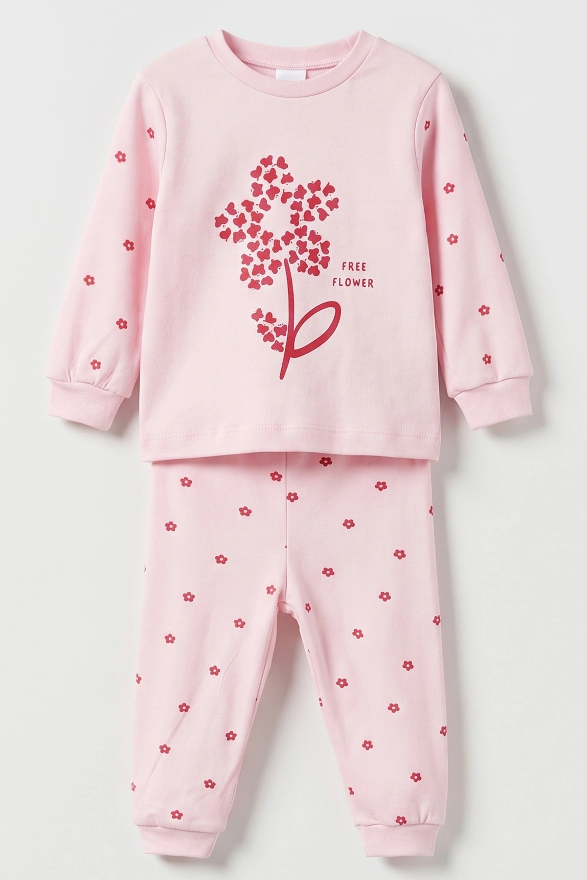 Pembe (1-3 Yaş ) Flower Baskılı Penye Kız Bebek&Çocuk Pijama Takım 500330