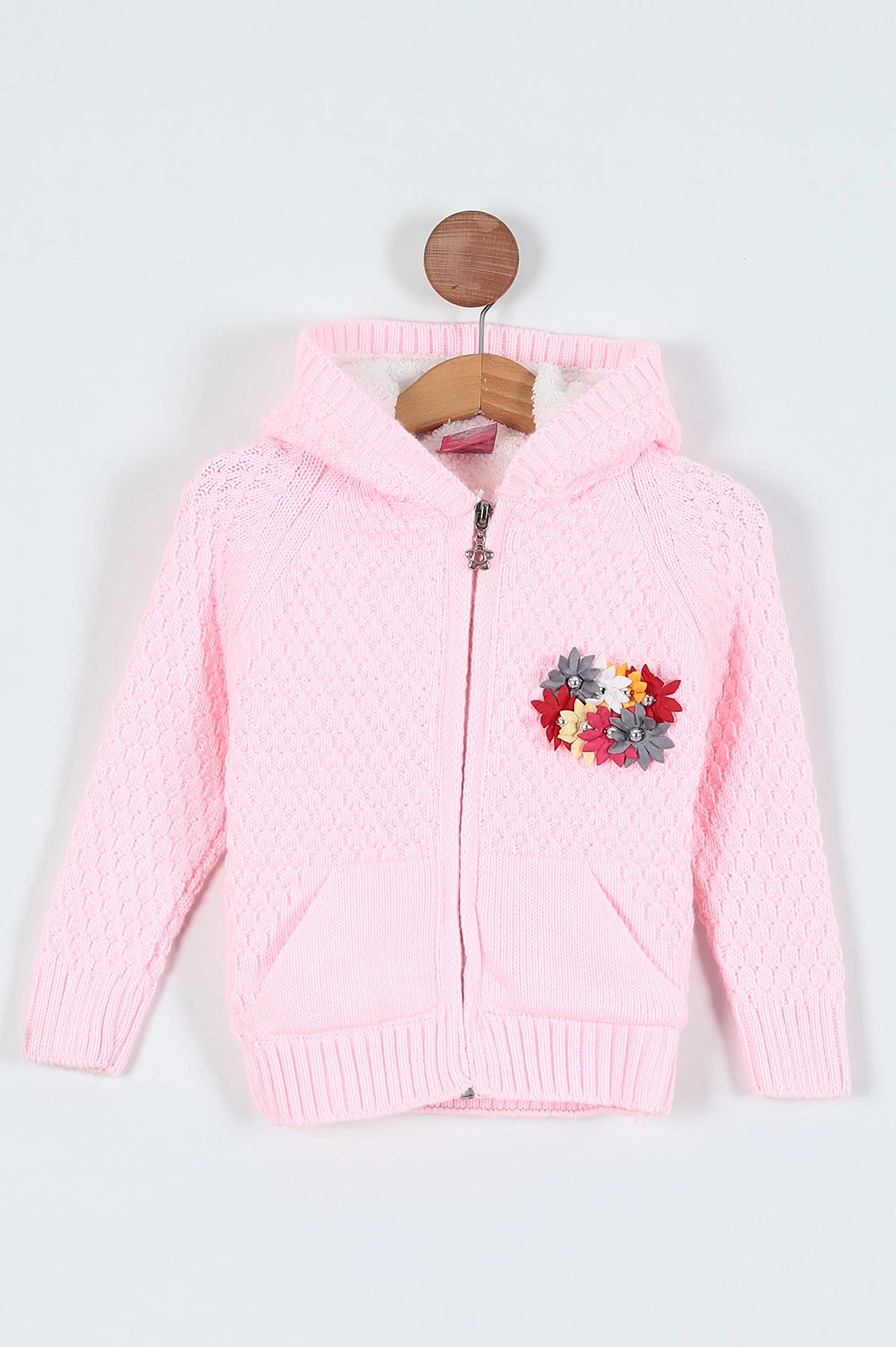 Pembe ( 1-3 Yaş) İçi Kürklü Kapüşonlu Kız Çocuk Hırka 236443