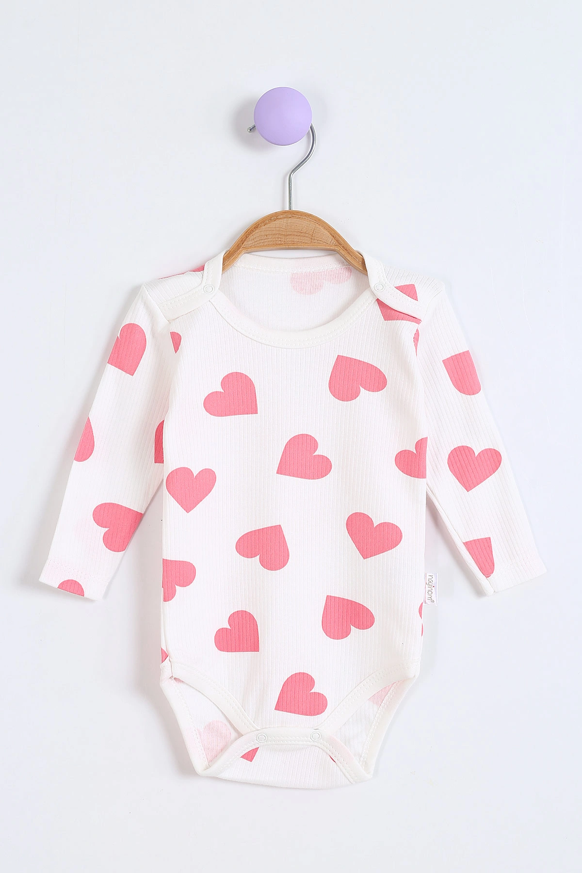 Pembe (1-3 Yaş) Kalp Desenli Uzun Kollu Bebek Badi 304652